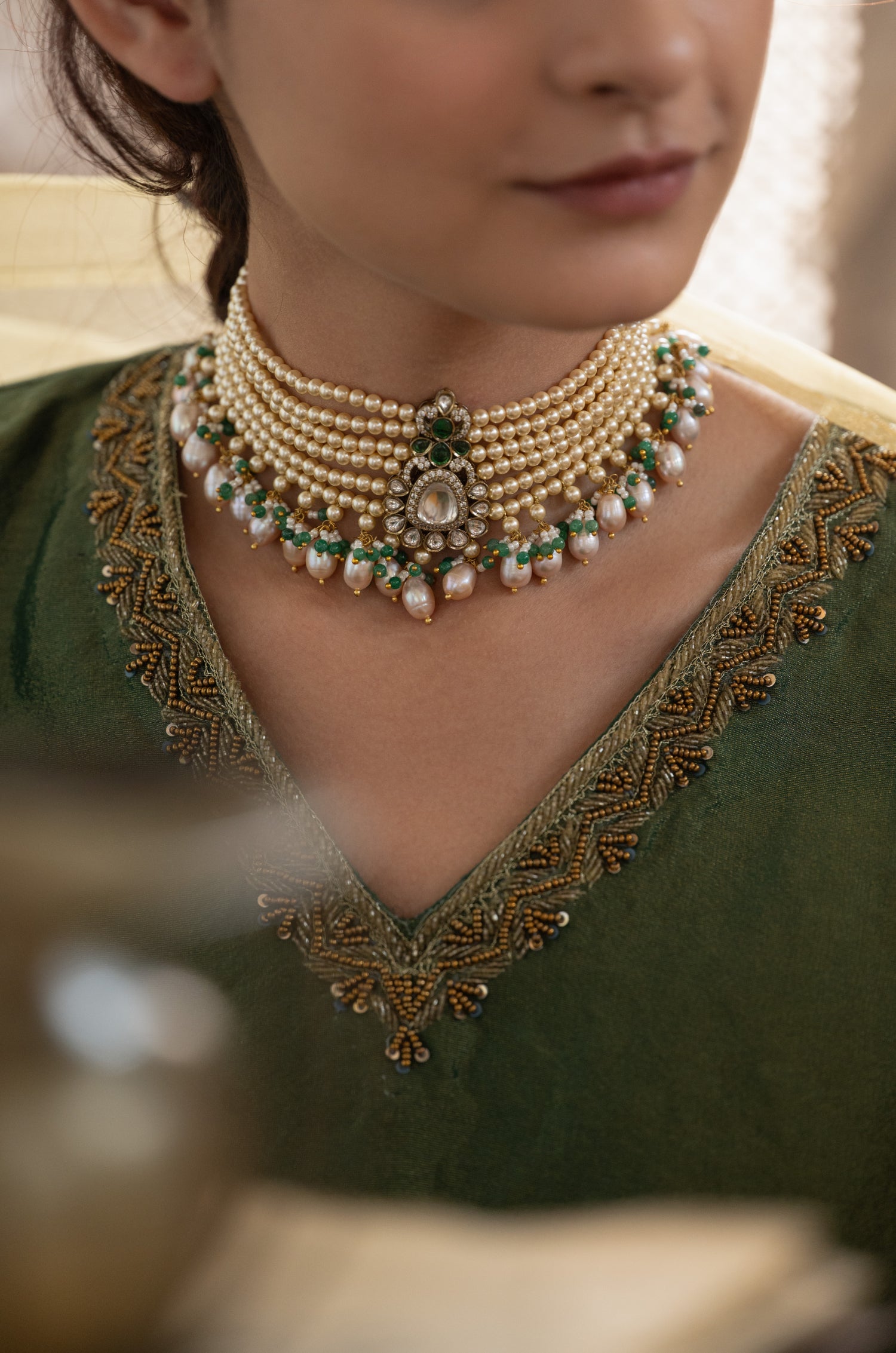 Anchal Green Polki Necklace