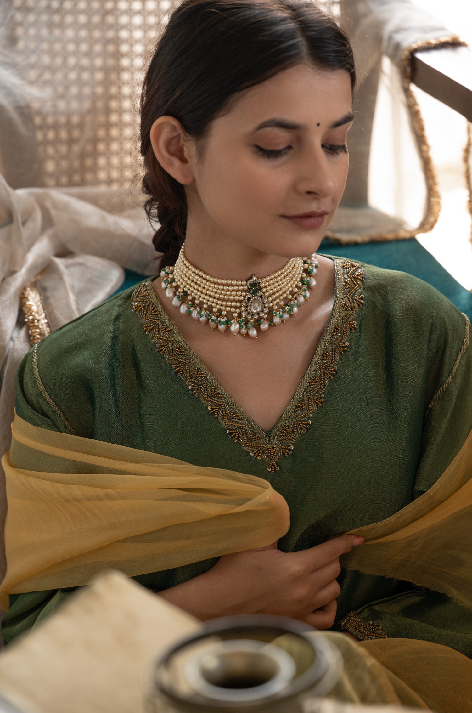 Anchal Green Polki Necklace