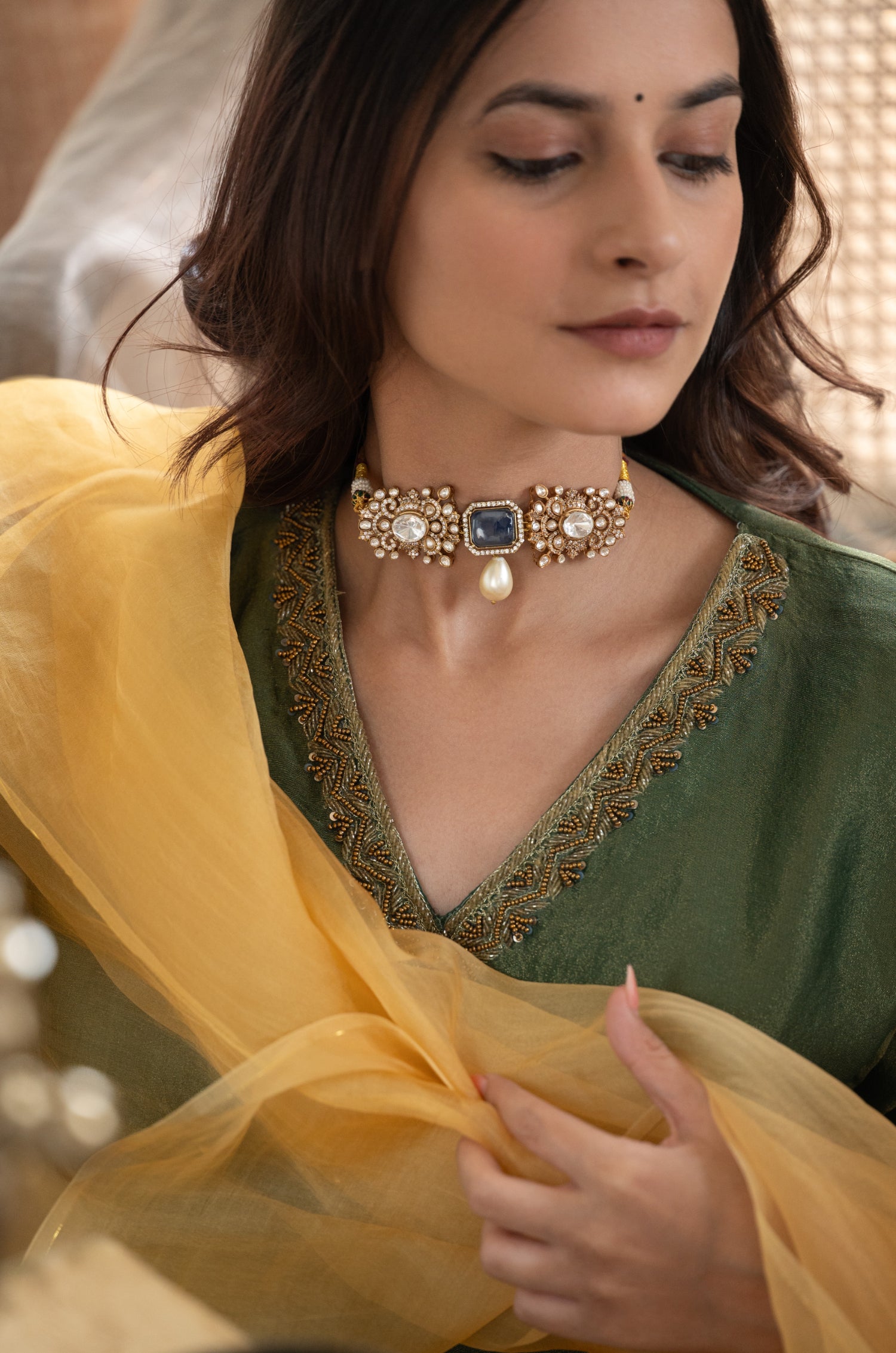 Ziana Blue Polki Choker Necklace