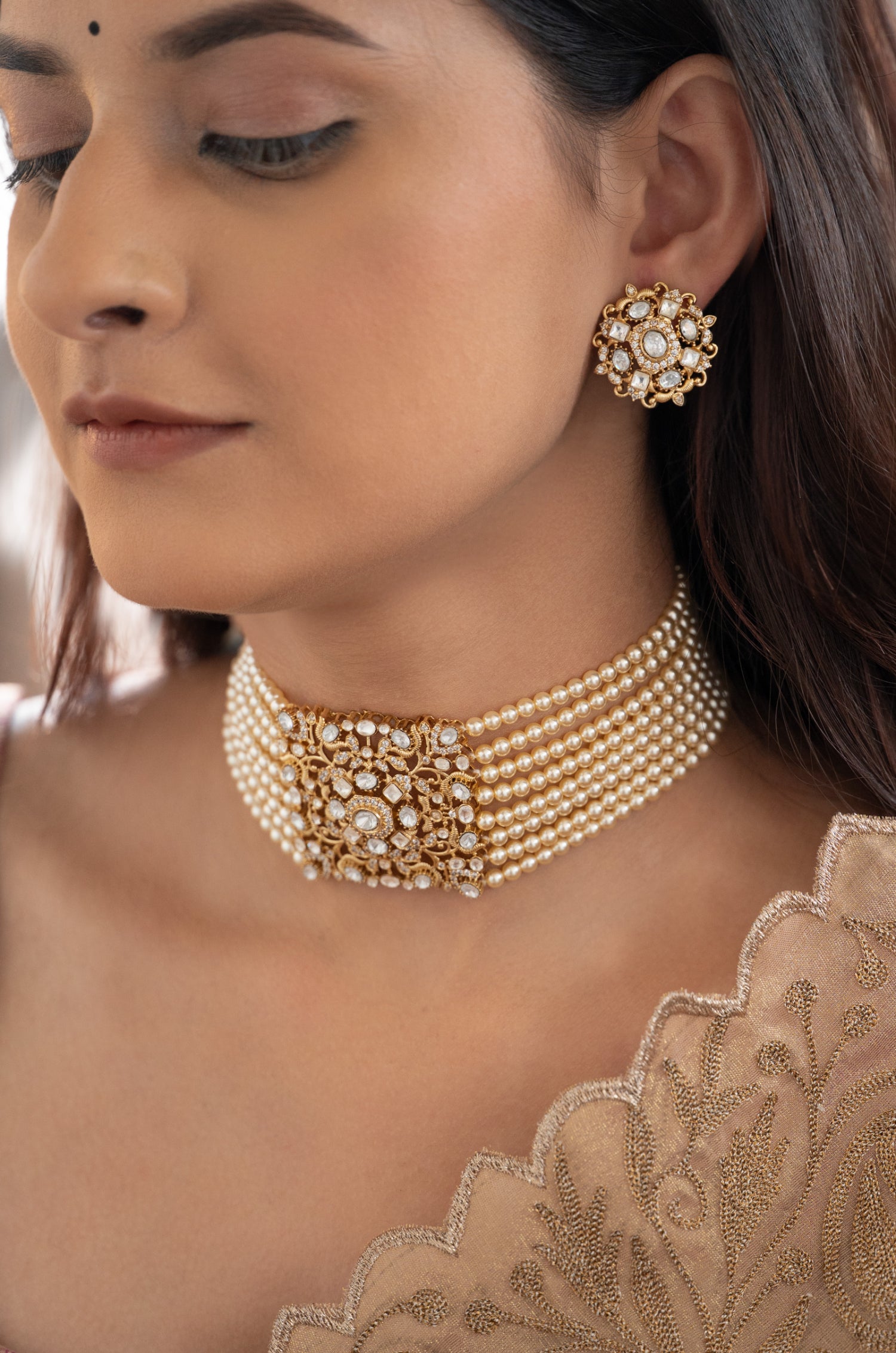Kaisha Pearl Choker Necklace Set