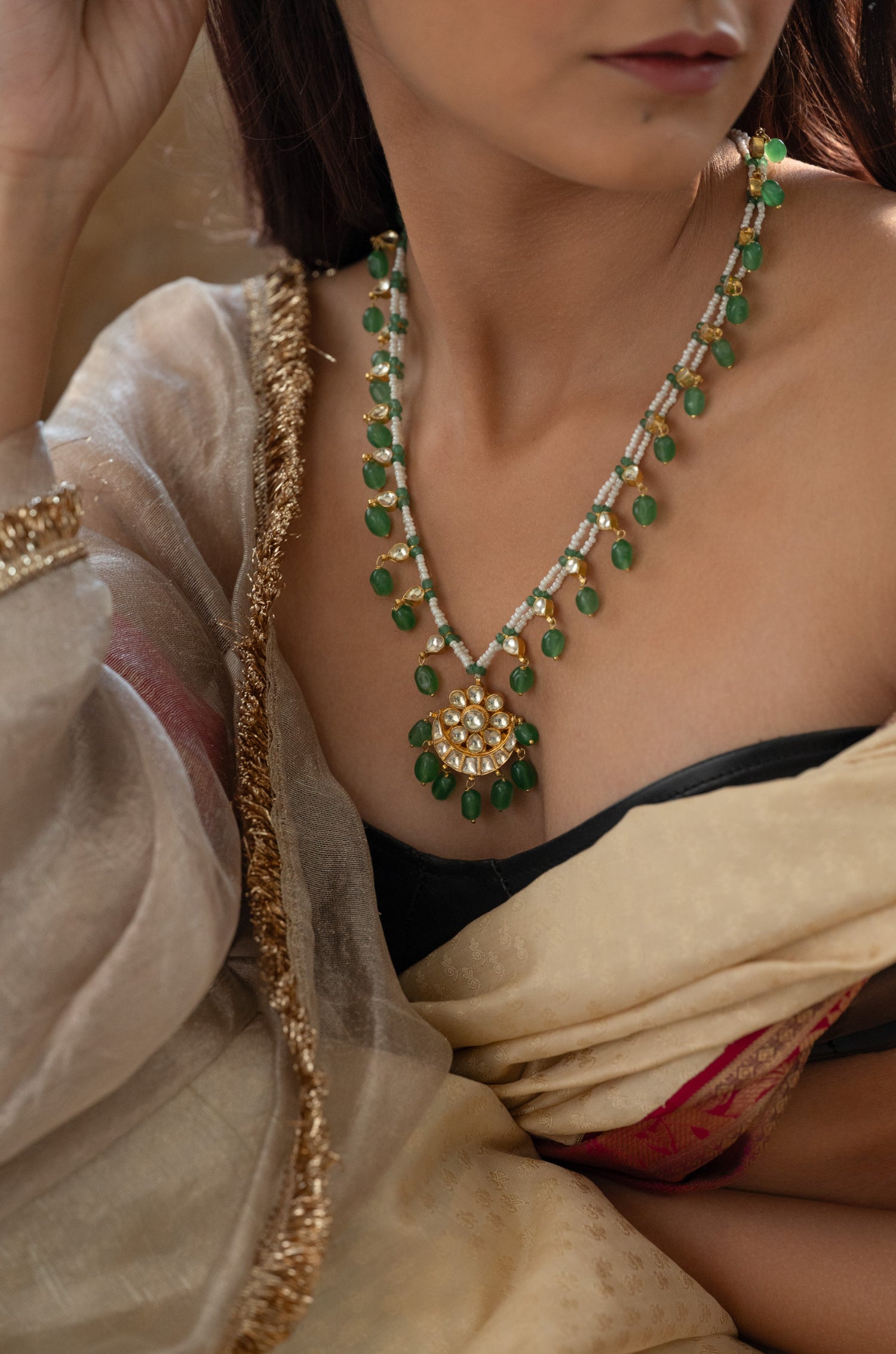 Sahitha Mint Kundan Necklace