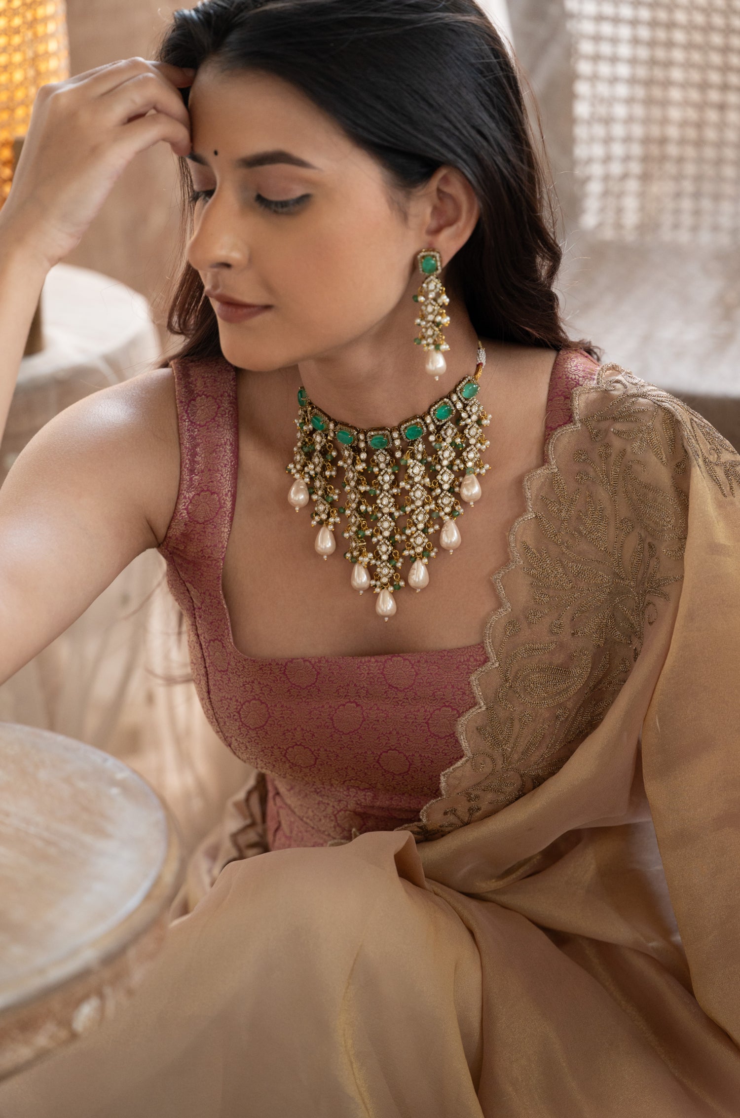 Kamini Mint Polki Necklace Set