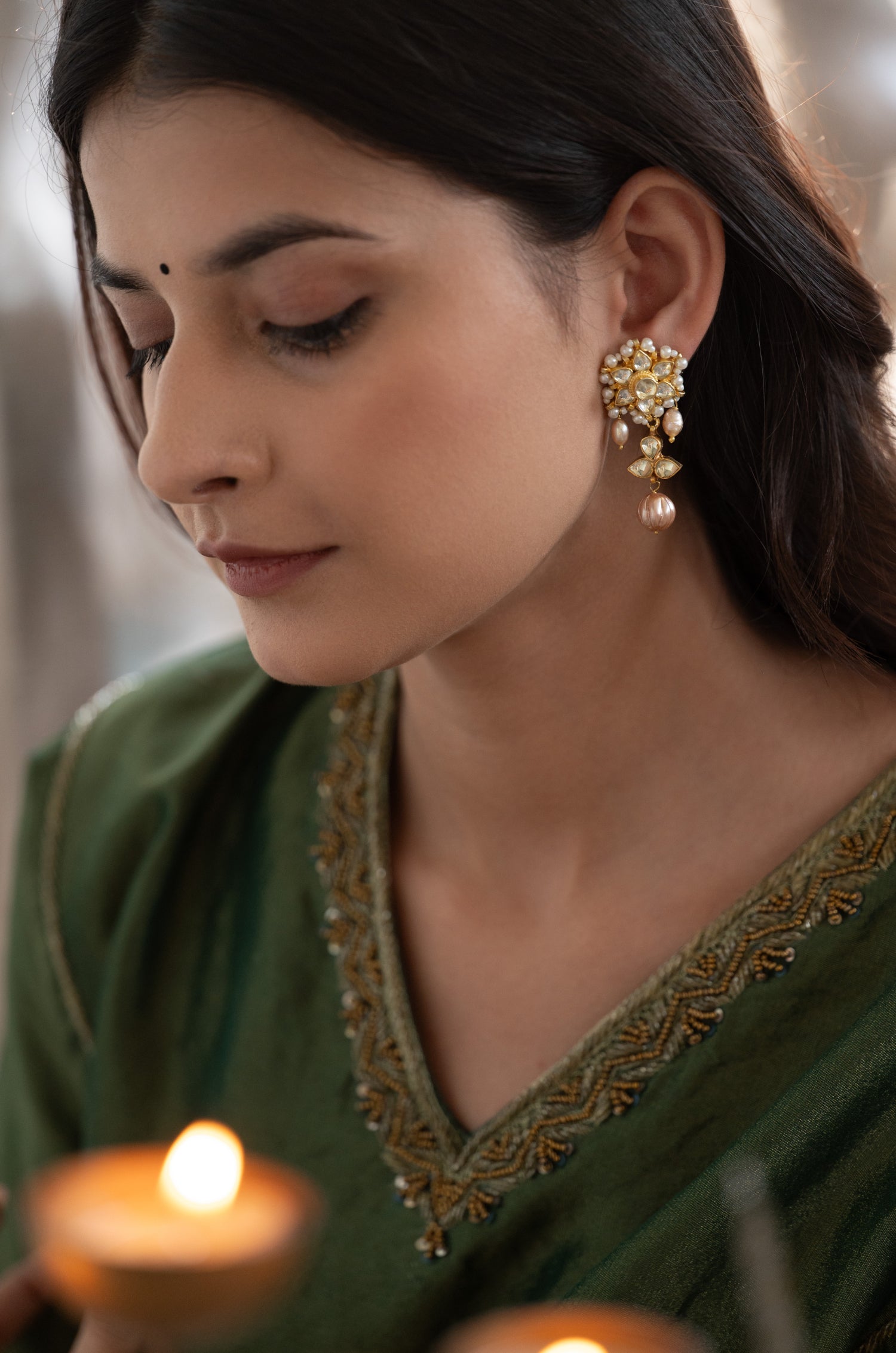 Rimjhim Pink Kundan Earrings