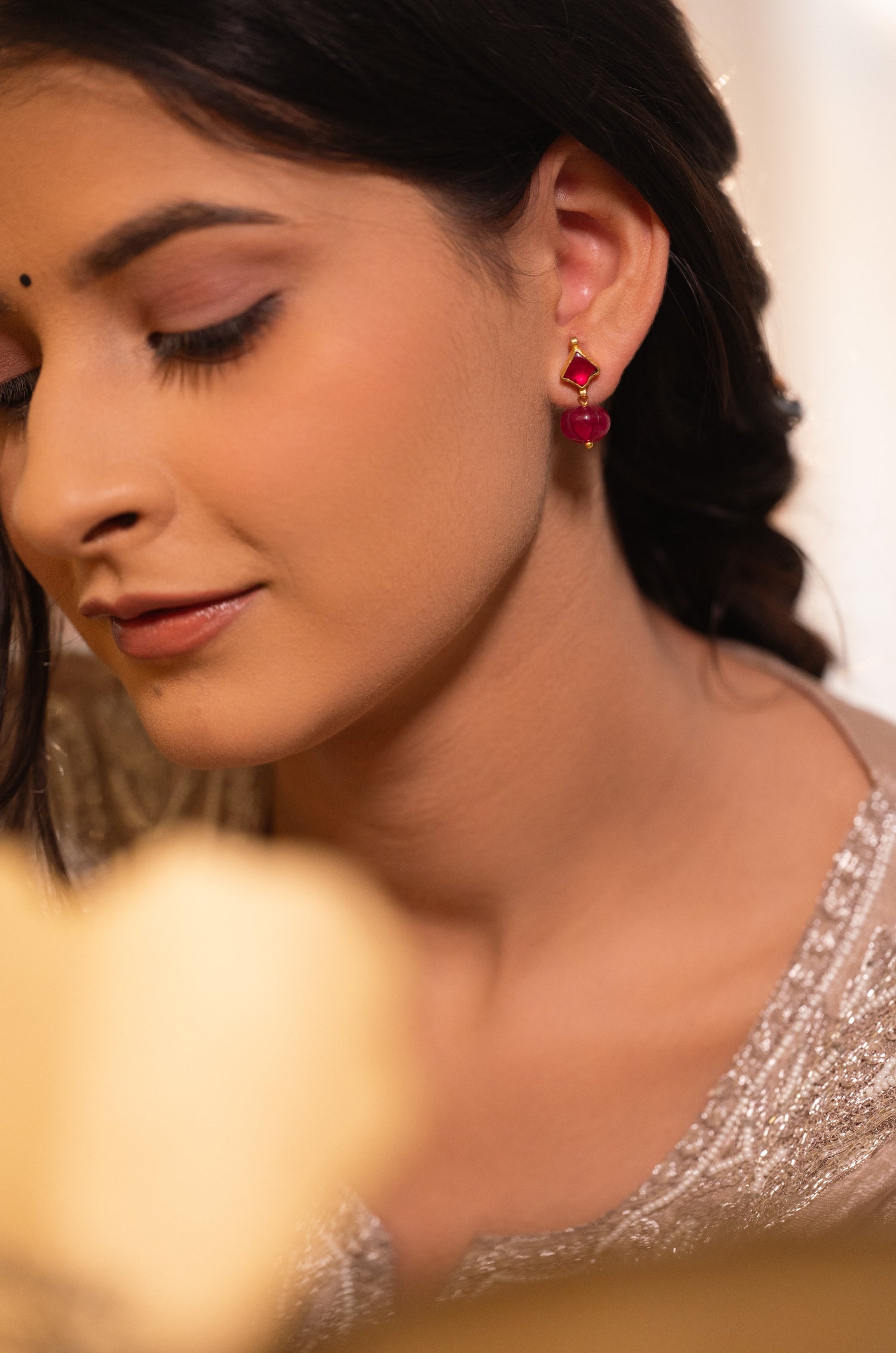 Manvi Red Kundan Earrings