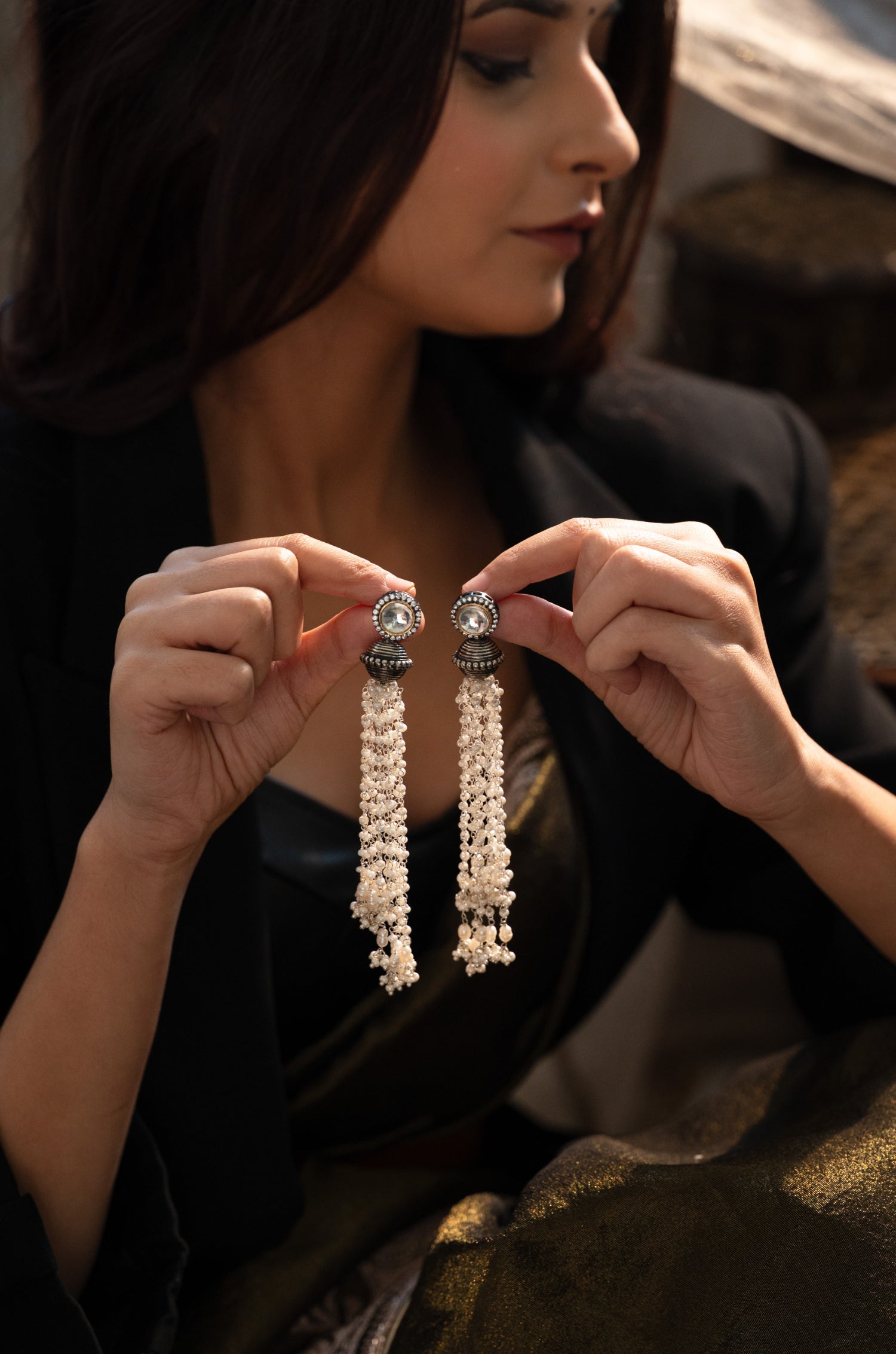 Himani Polki And Pearl Earrings
