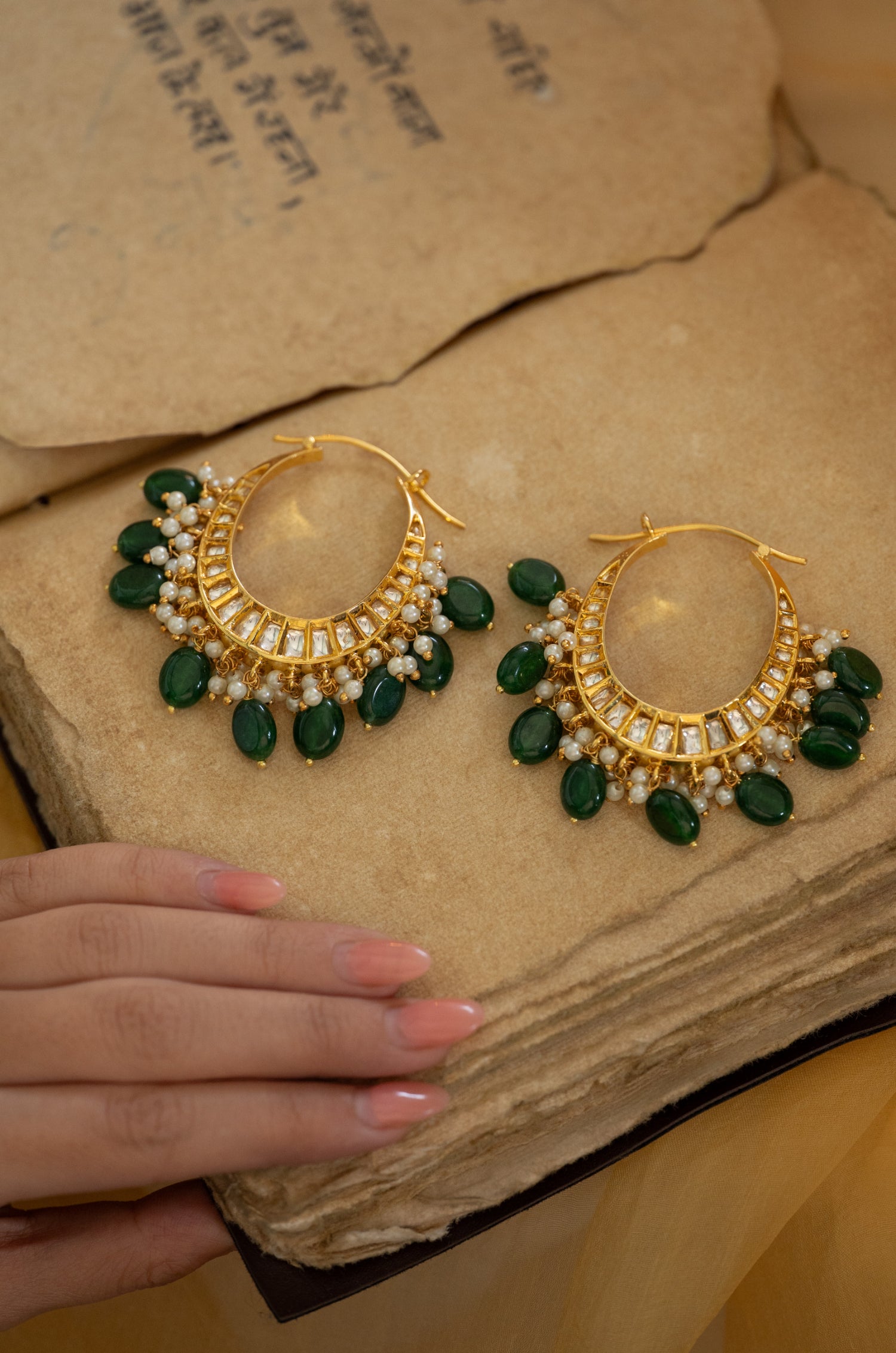 Param Green Kundan Hoops
