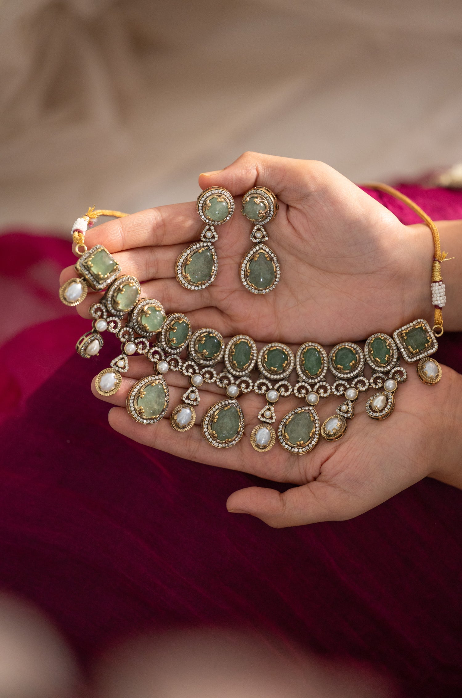 Hafisa Mint Polki Necklace Set