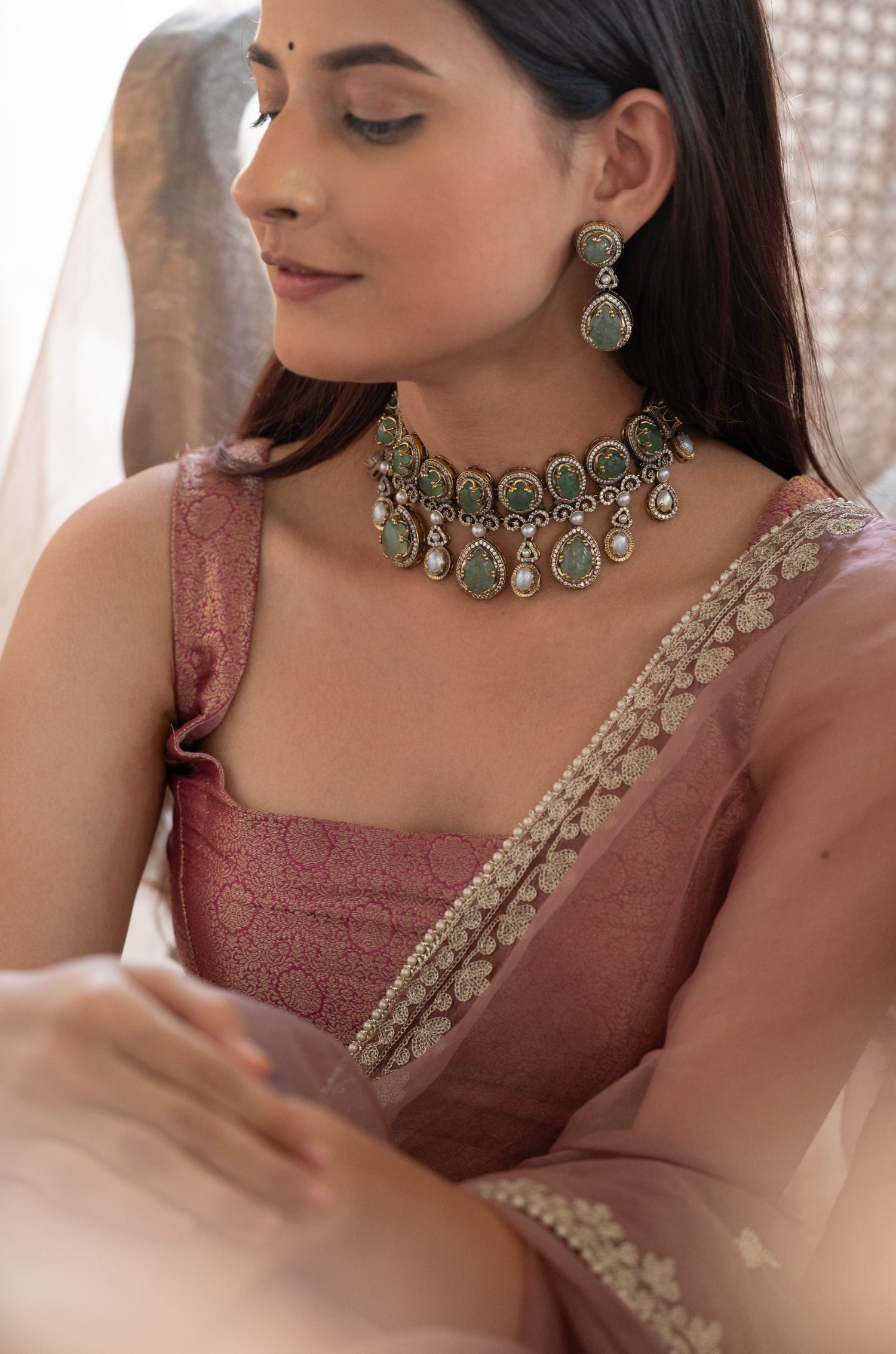 Hafisa Mint Polki Necklace Set