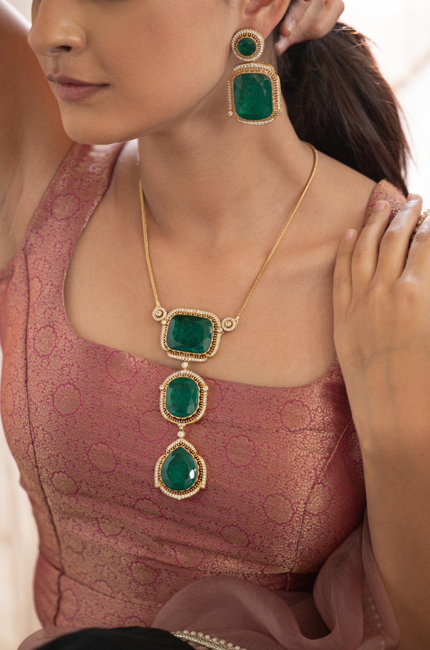Sahiba Green Victorian Necklace Set