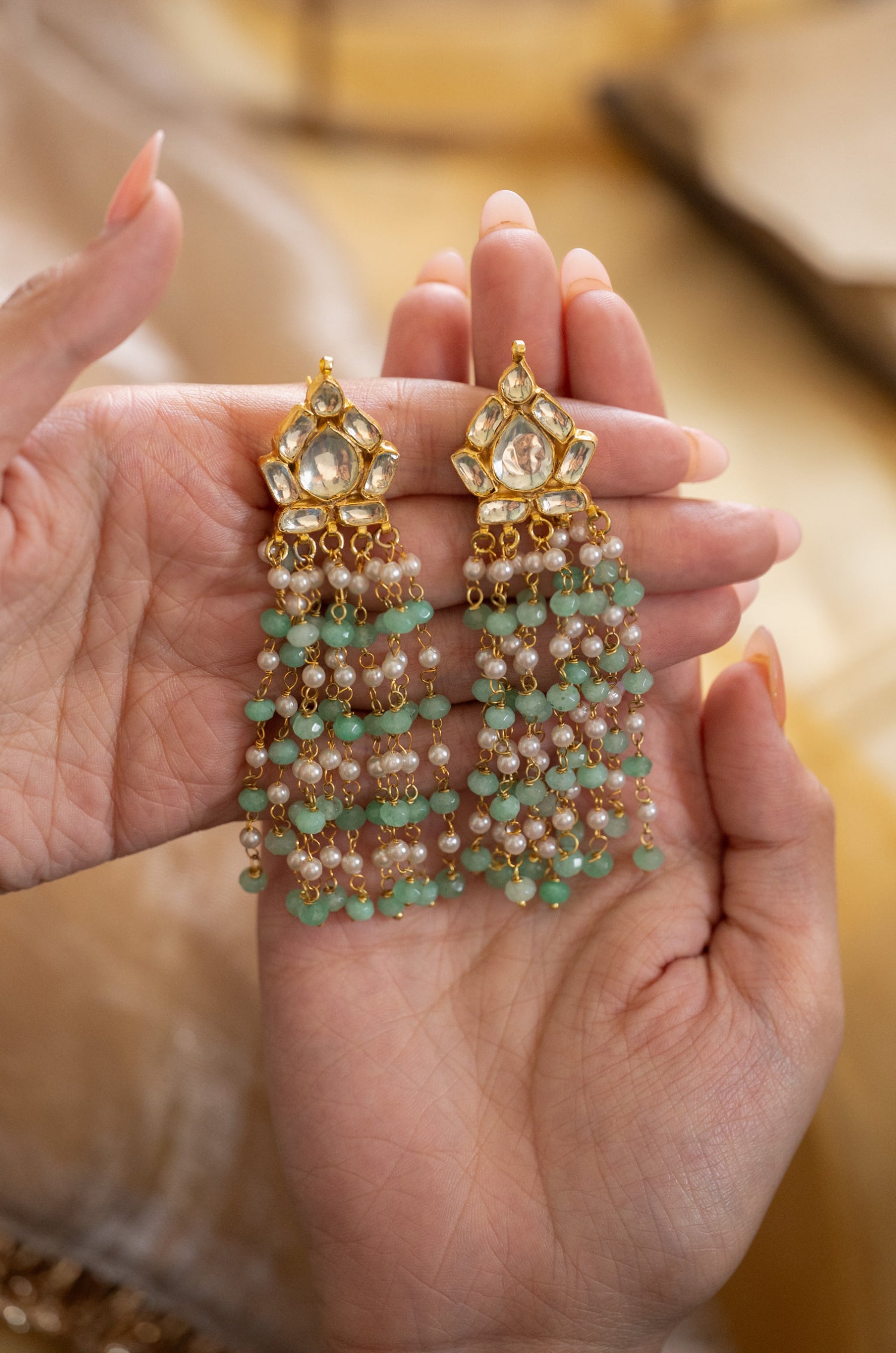Tejasvi Mint Kundan Earrings