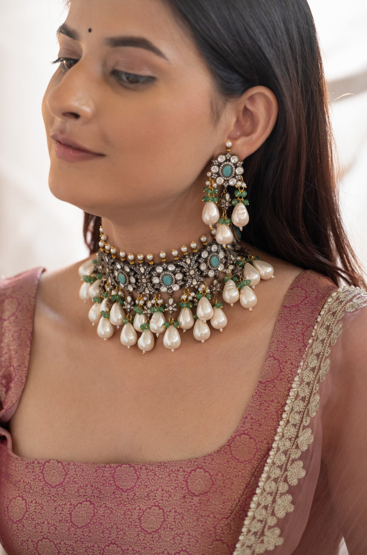 Aarzo Mint Polki Necklace Set