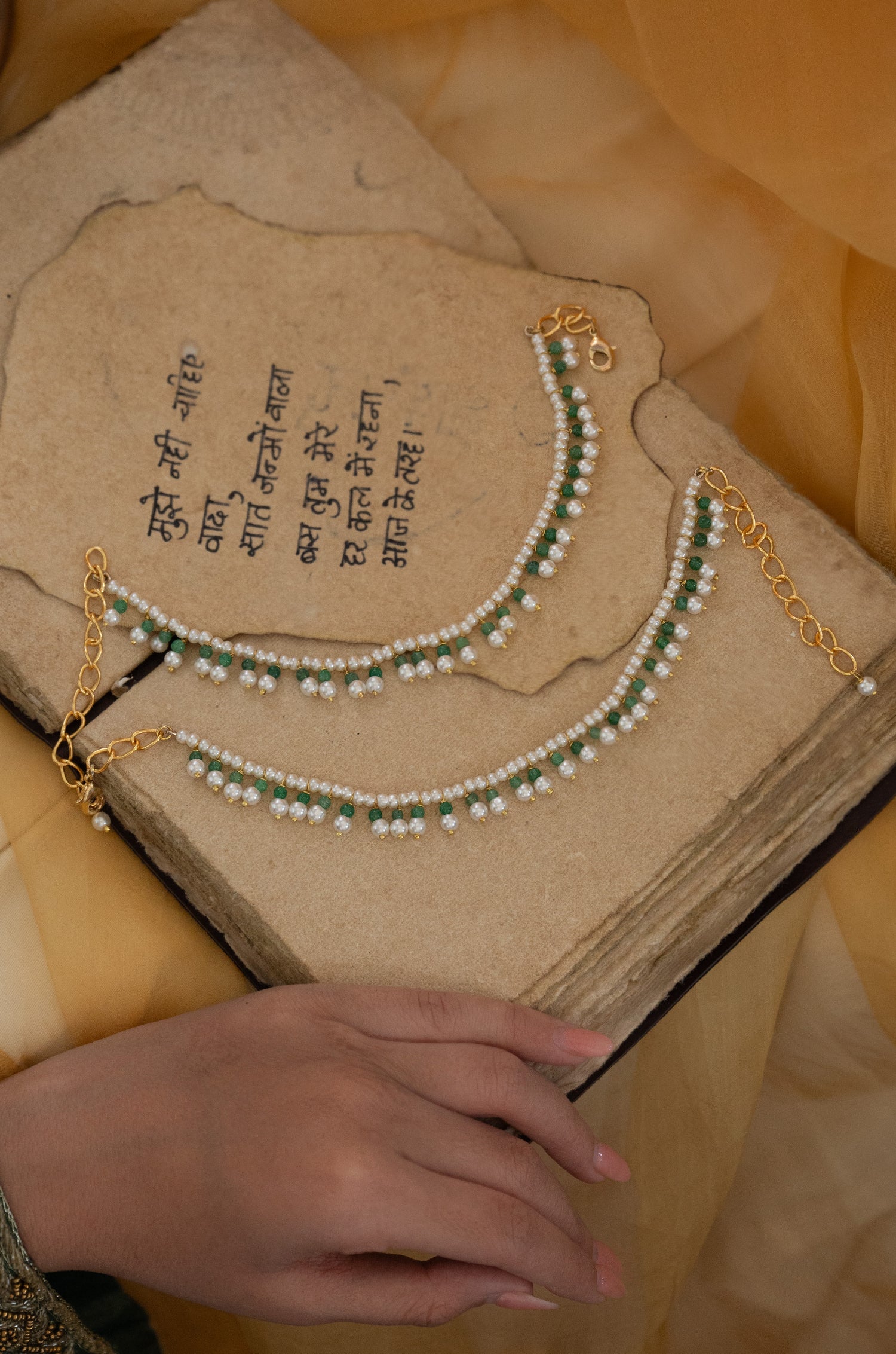 Sahina Mint Pearl Anklets