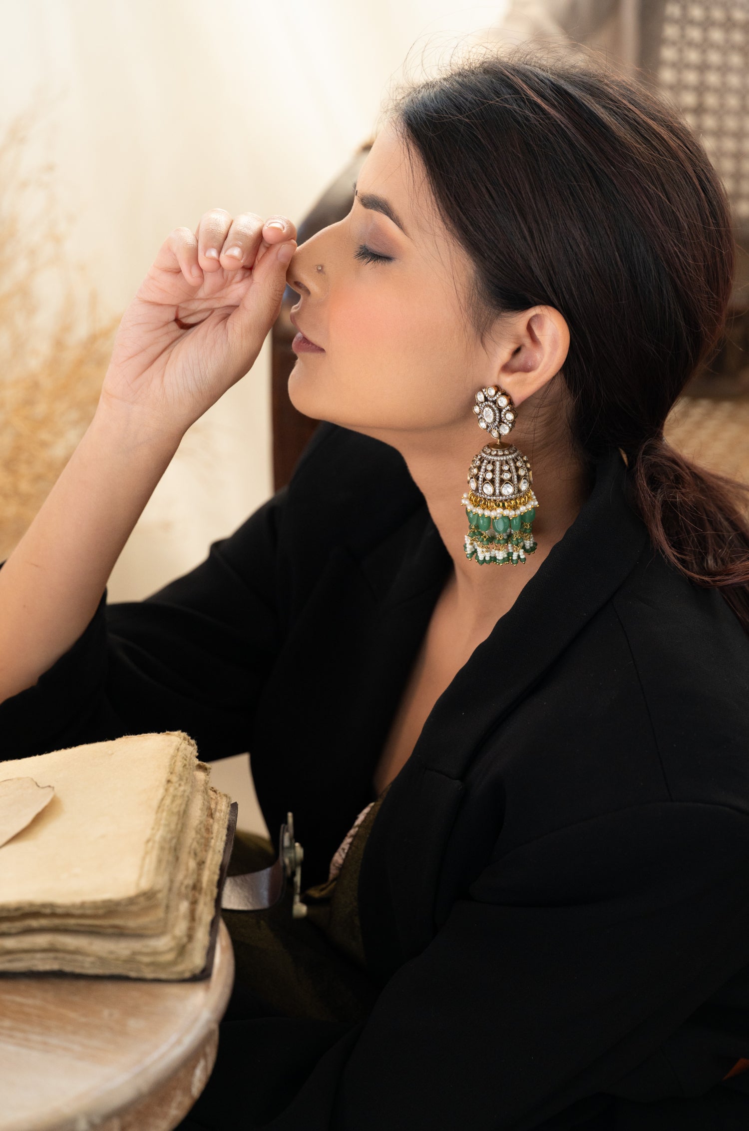 Meera Victorian Polki Jhumka Earrings