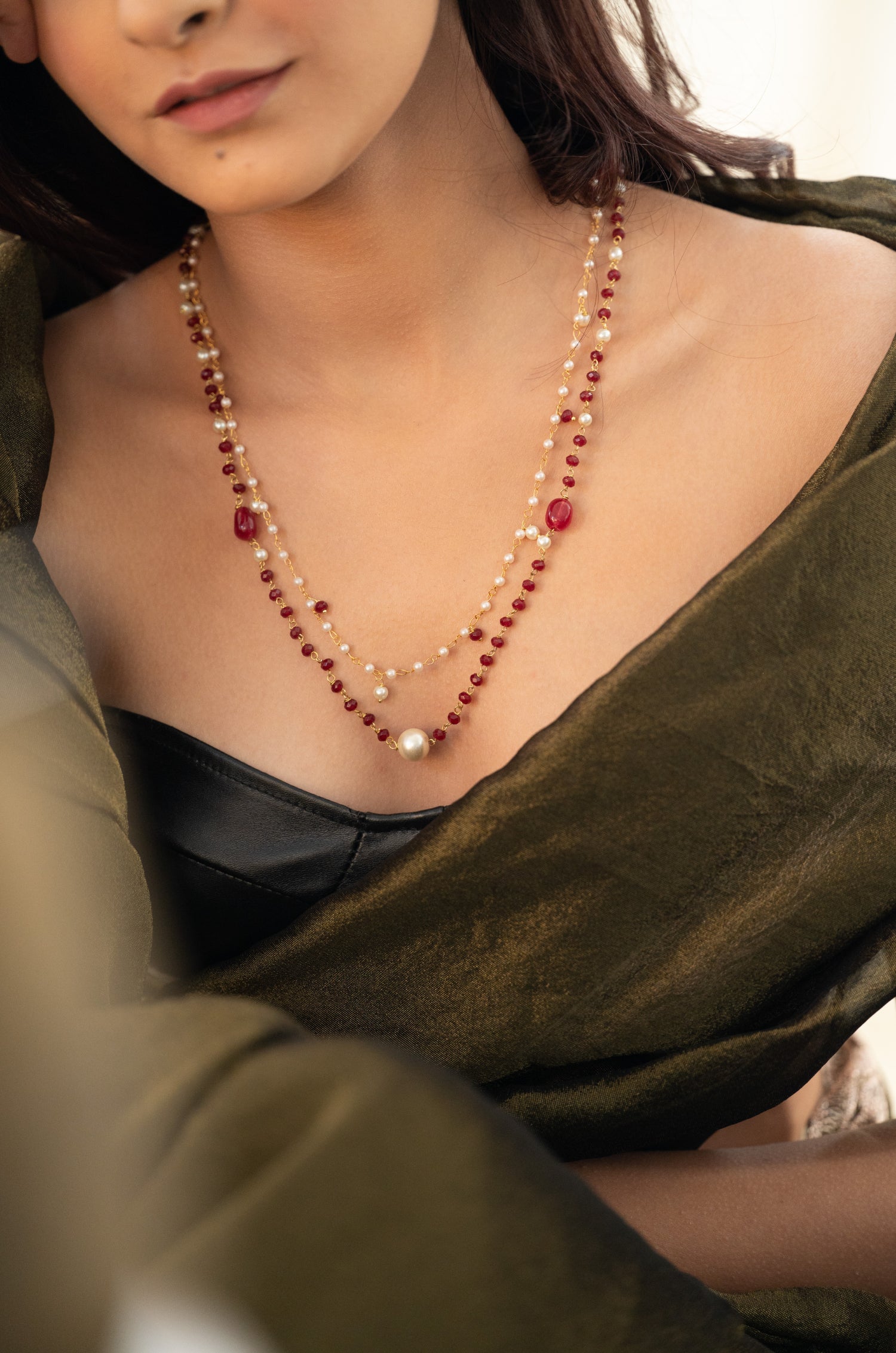 Anousha Ruby Red Necklace Set