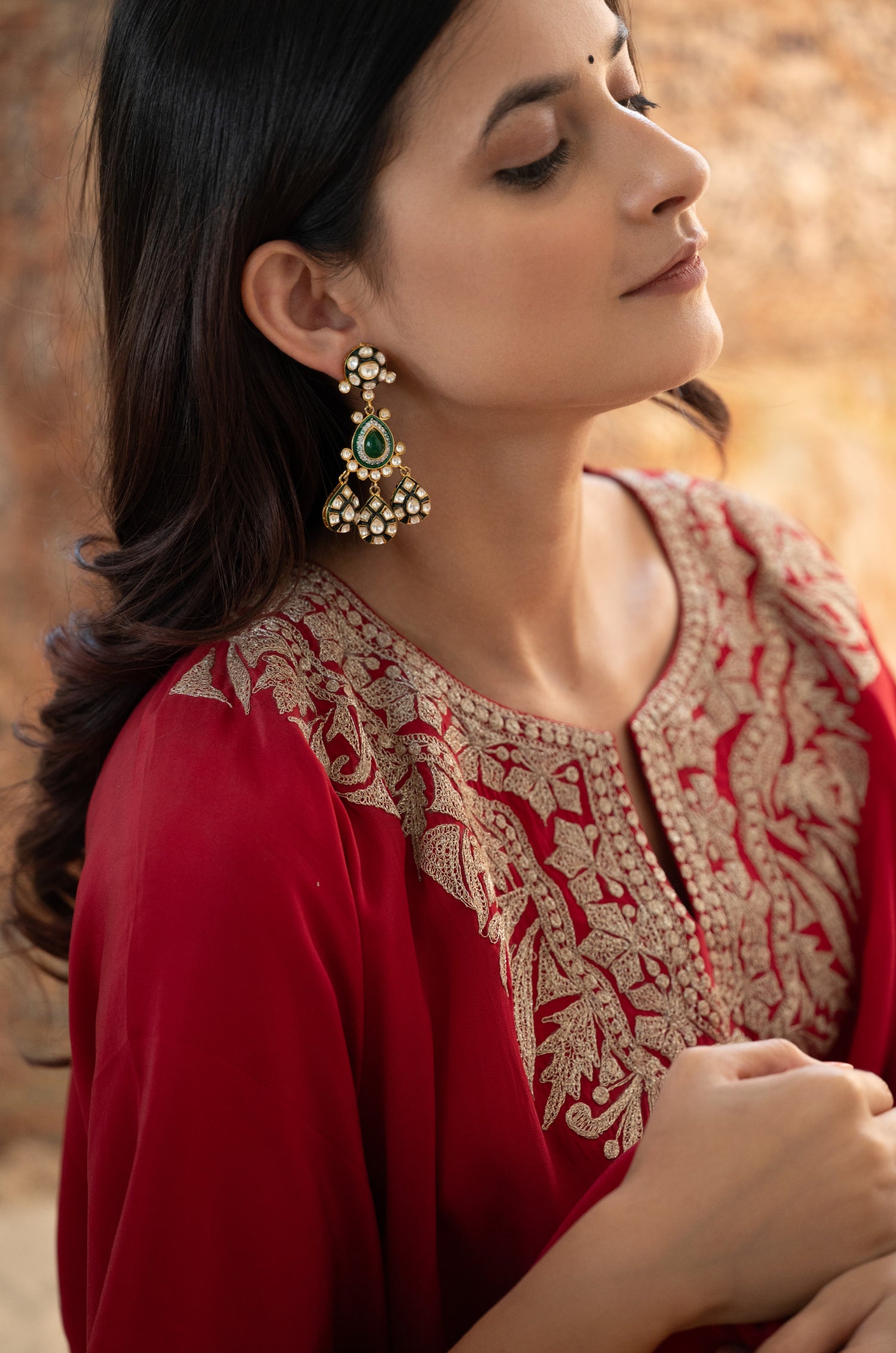 Amayna Green Polki Earrings