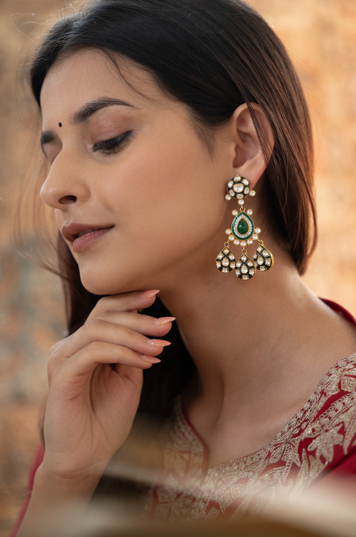 Amayna Green Polki Earrings