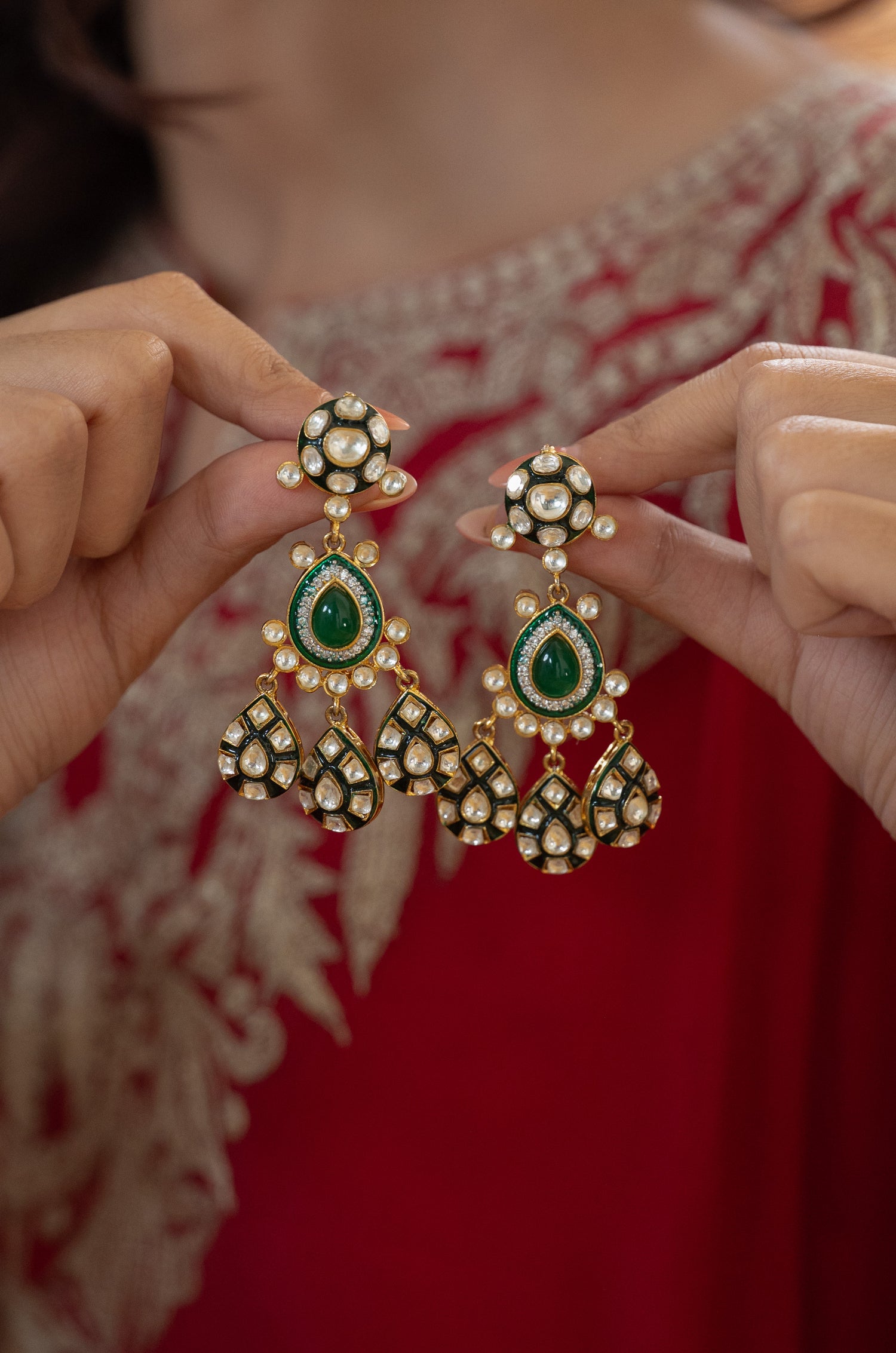 Amayna Green Polki Earrings