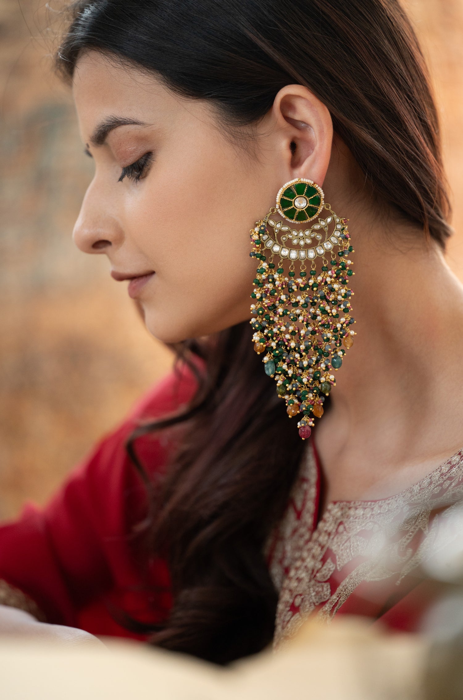 Sabeena Green Kundan Earrings