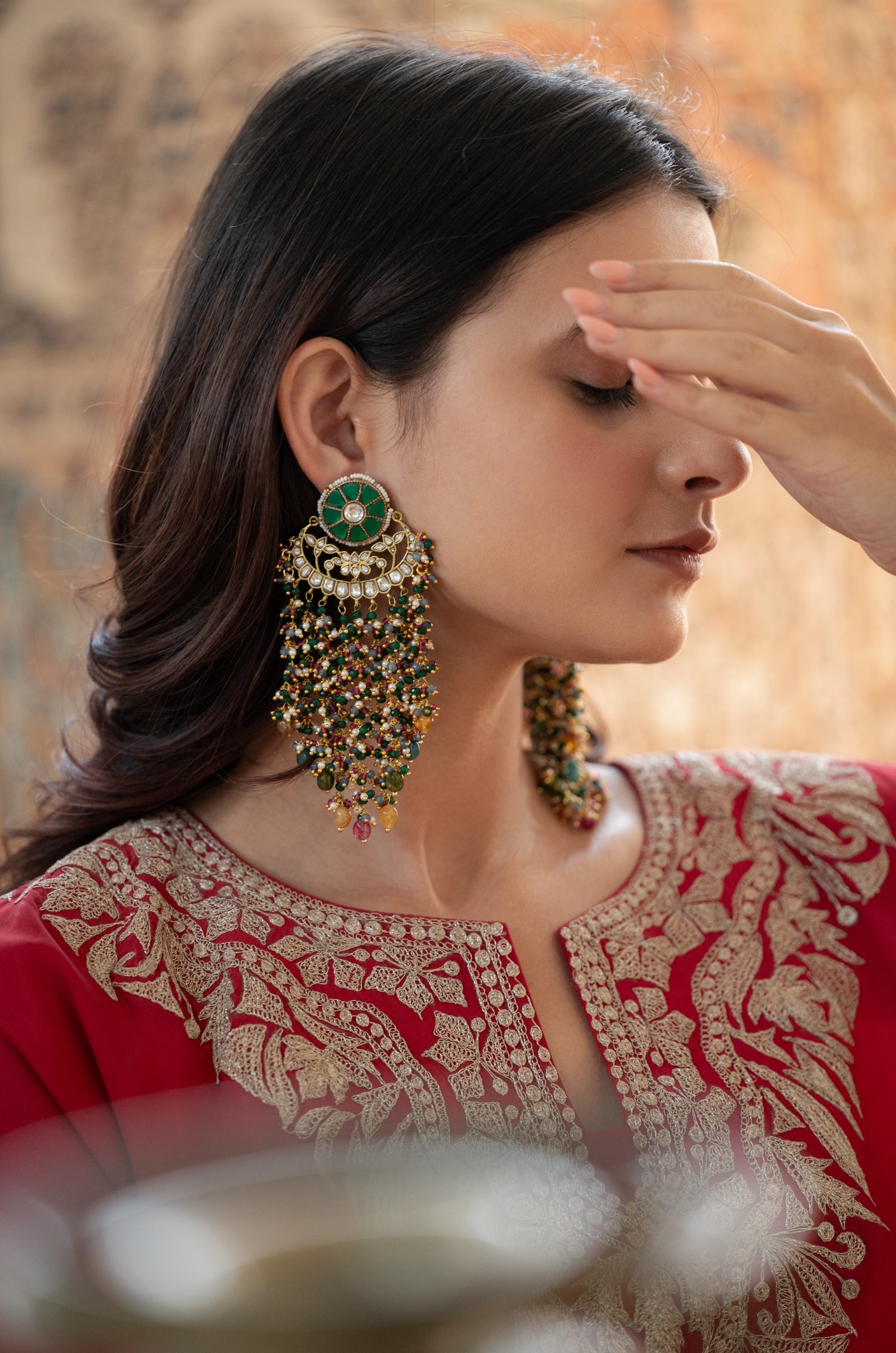 Sabeena Green Kundan Earrings