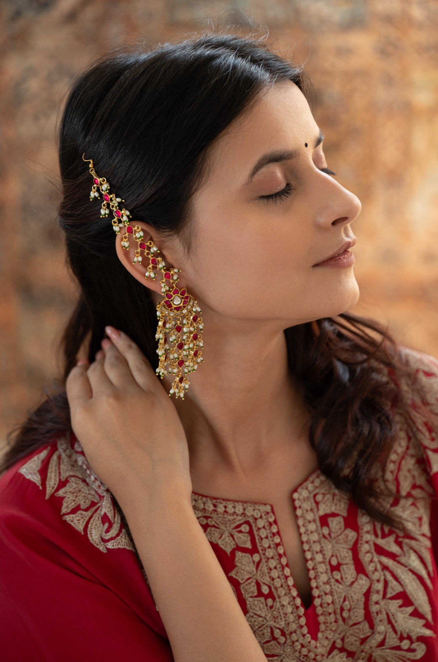 Aliana Pink Kundan Chandbali Earrings