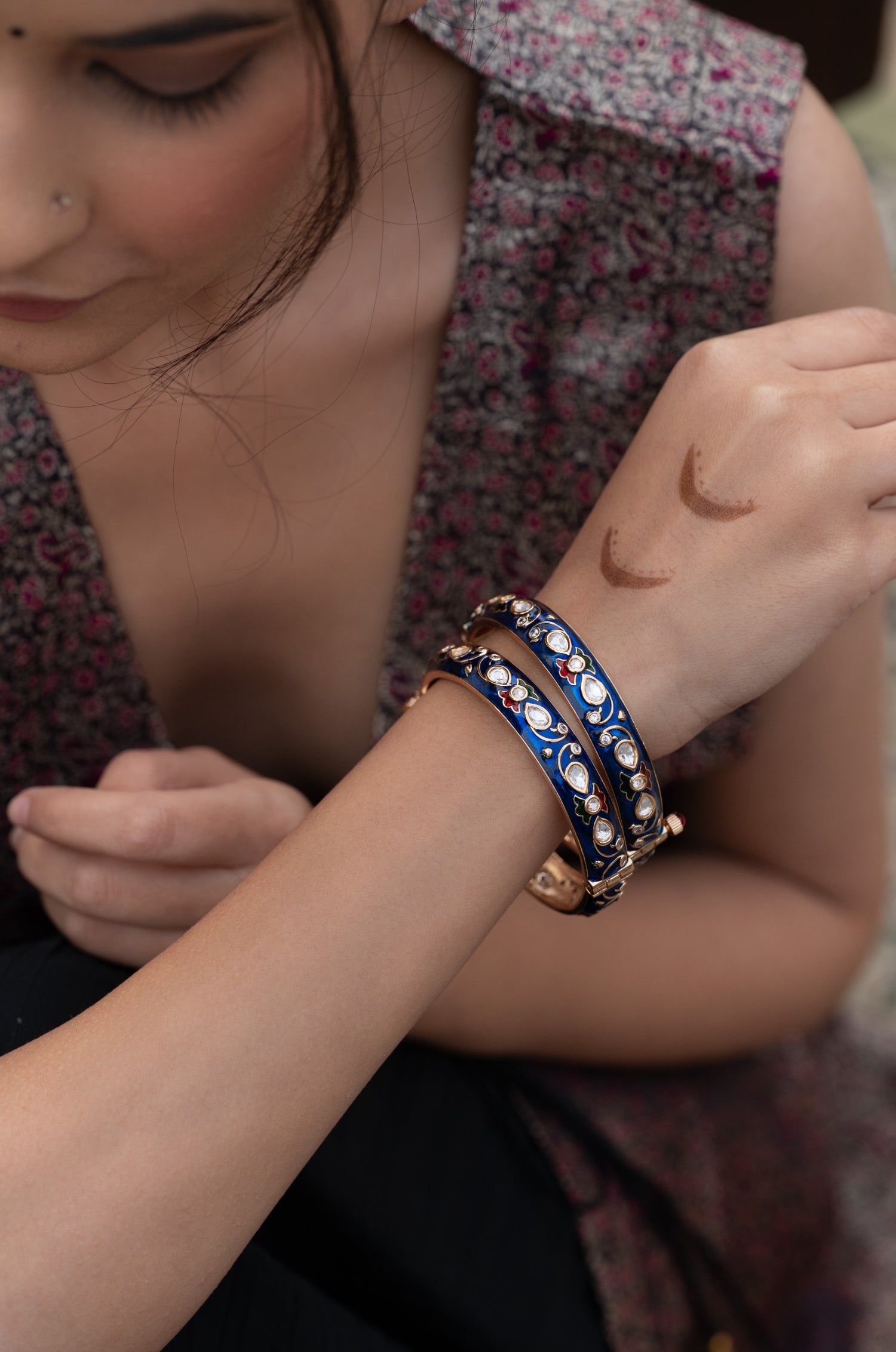 Tanisha Blue Meenakari Polki Bangles - Set of 2
