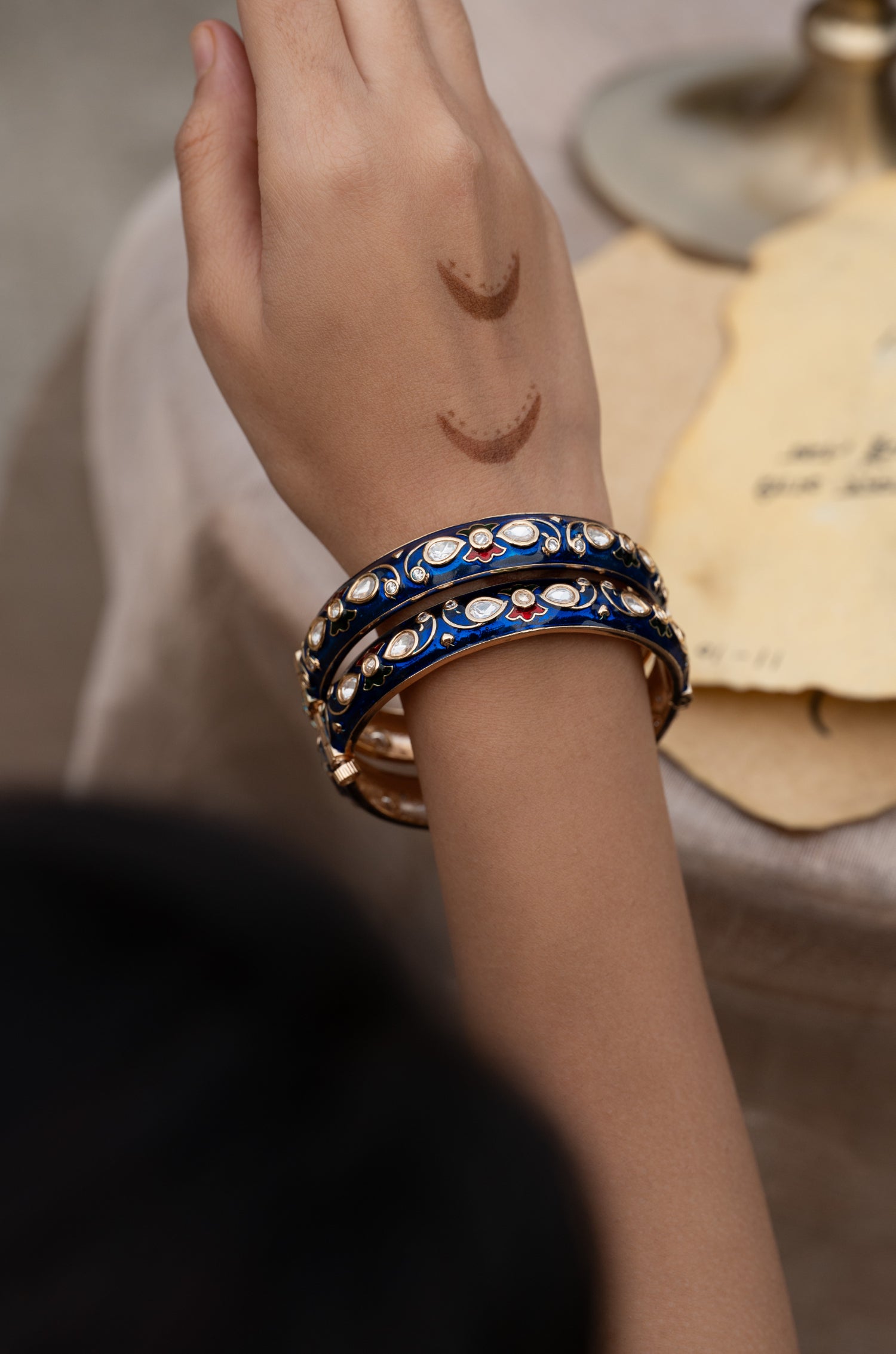 Tanisha Blue Meenakari Polki Bangles - Set of 2