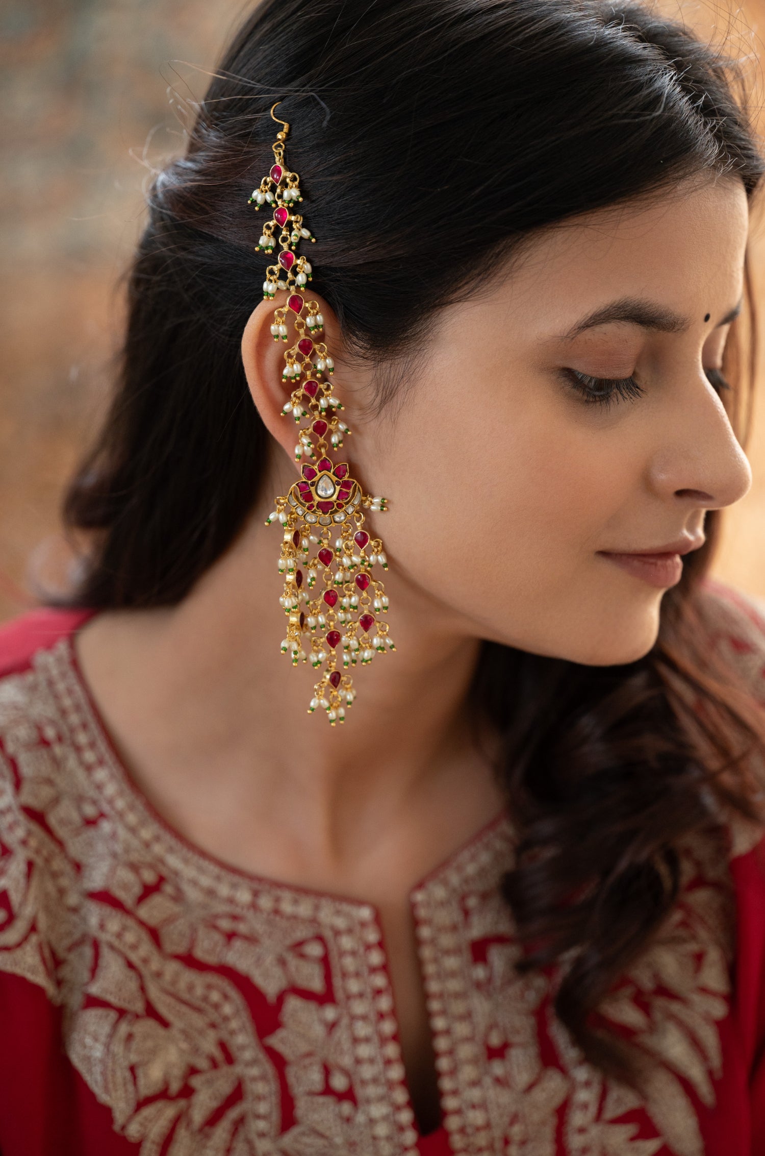 Aliana Pink Kundan Chandbali Earrings