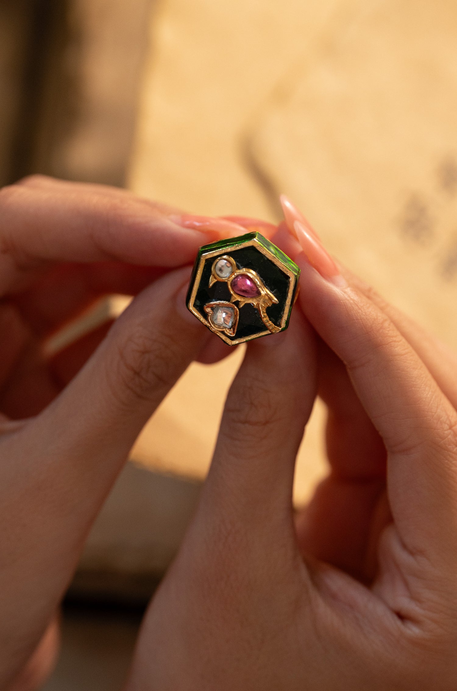 Samaila Green Meenakari Ring