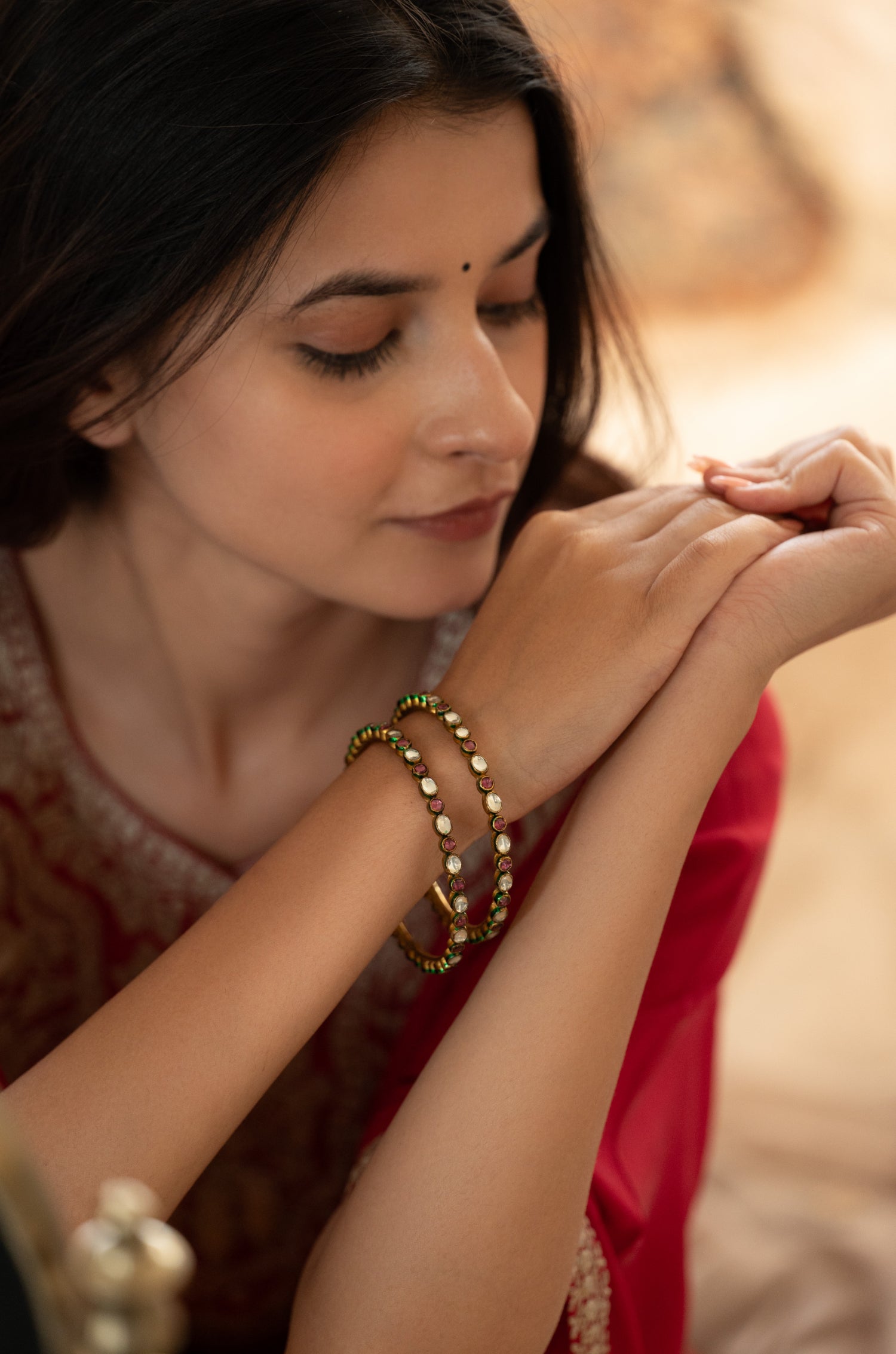 Aina Pink Kundan Bangles - Set Of 2