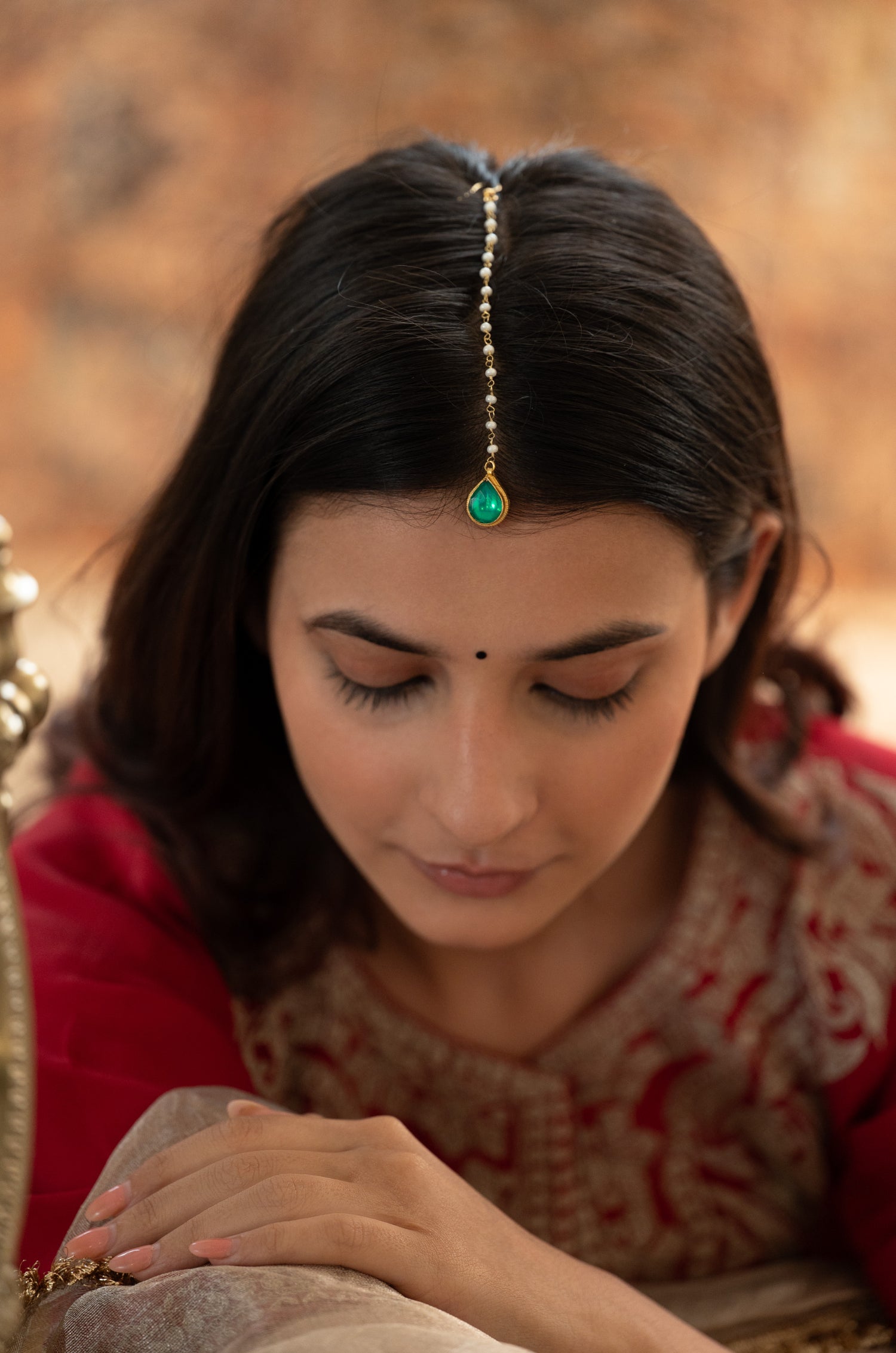 Paridhi Green Kundan Maang Tikka
