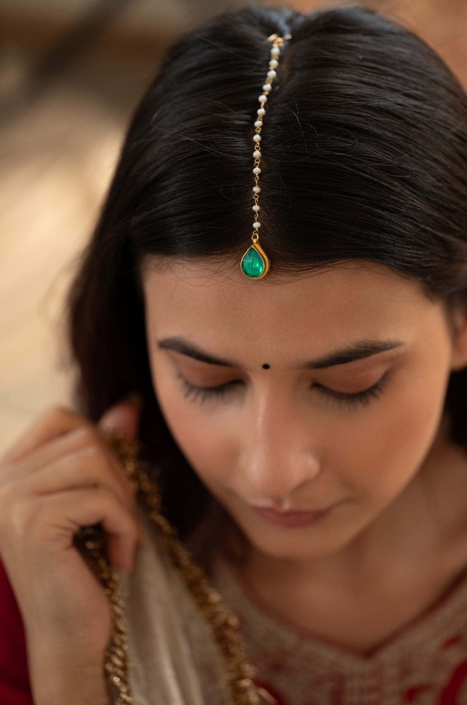 Paridhi Green Kundan Maang Tikka
