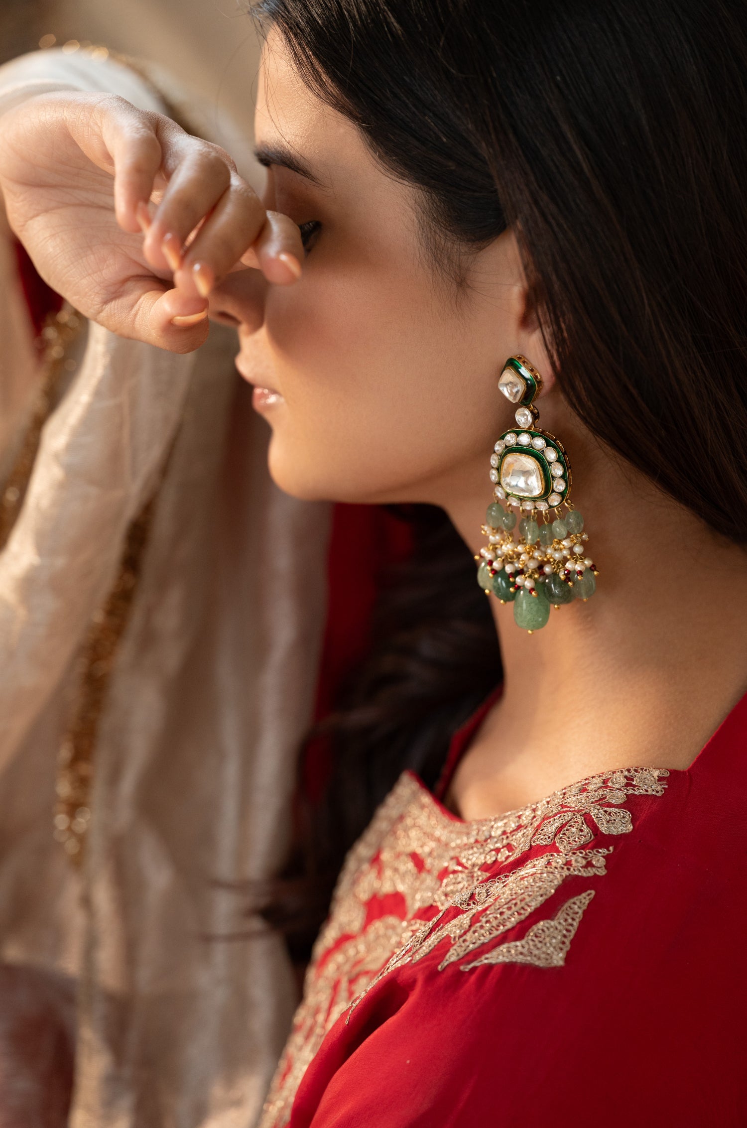 Hema Green Polki Earrings
