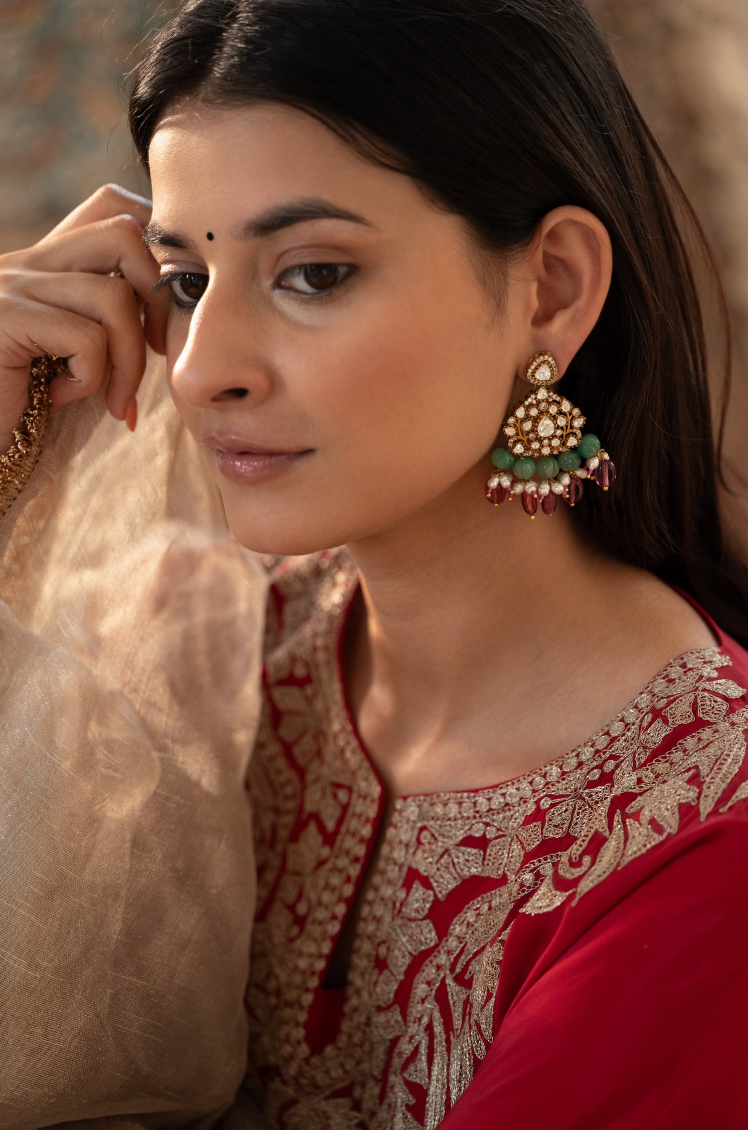 Sabya Pink Polki Earrings