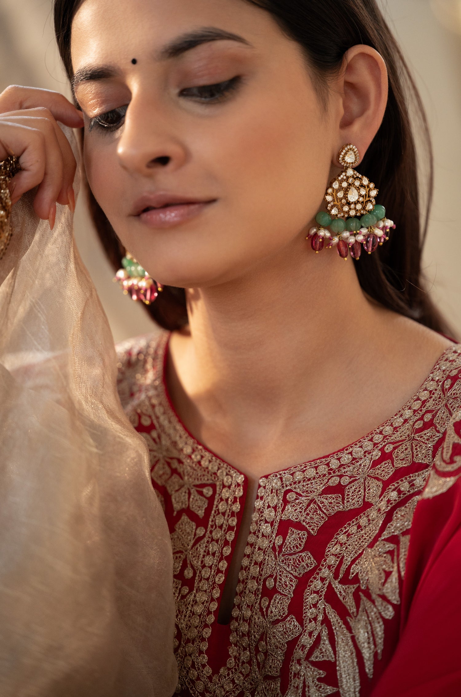 Sabya Pink Polki Earrings