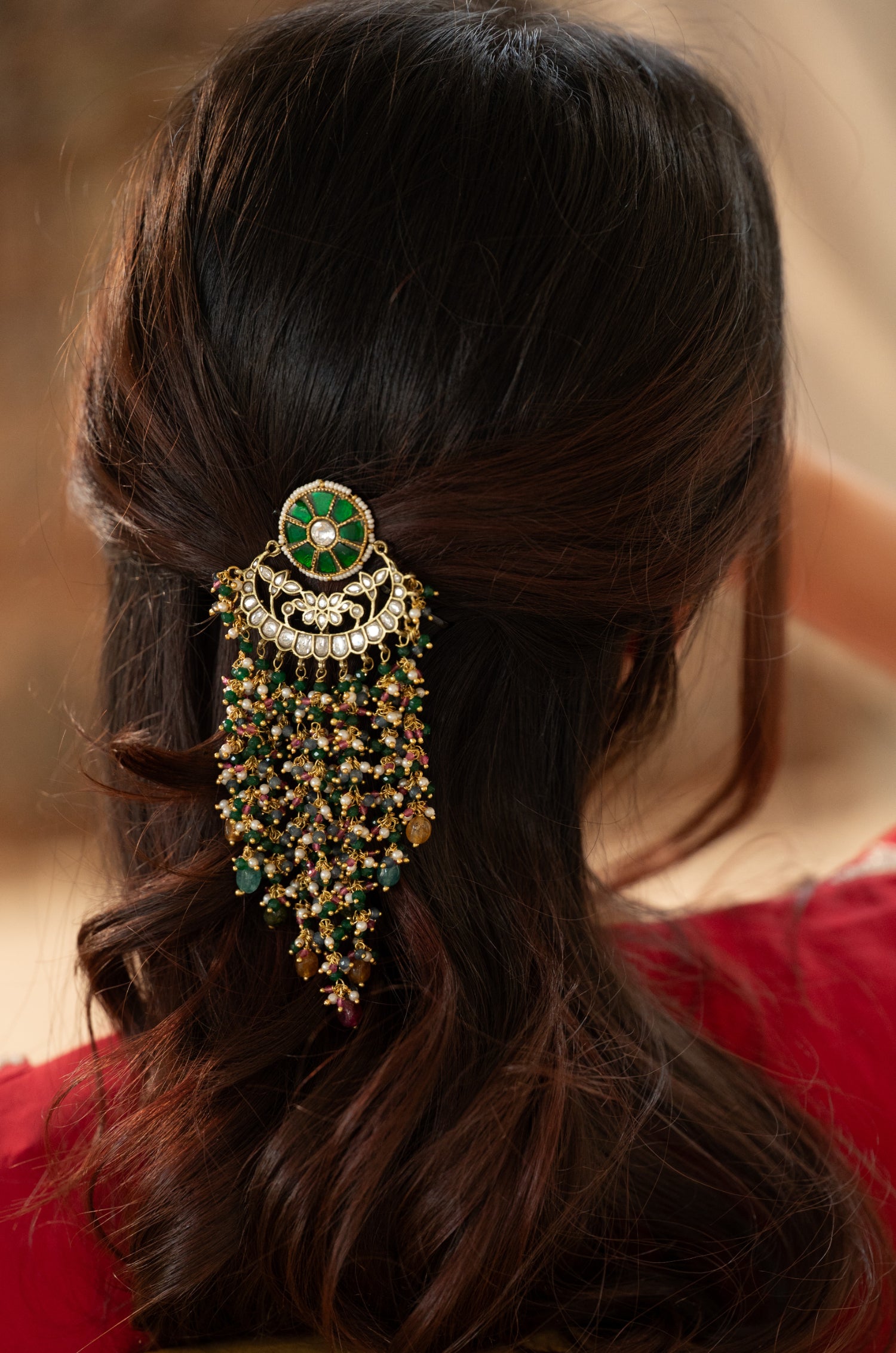 Sabeena Green Kundan Braid Pin
