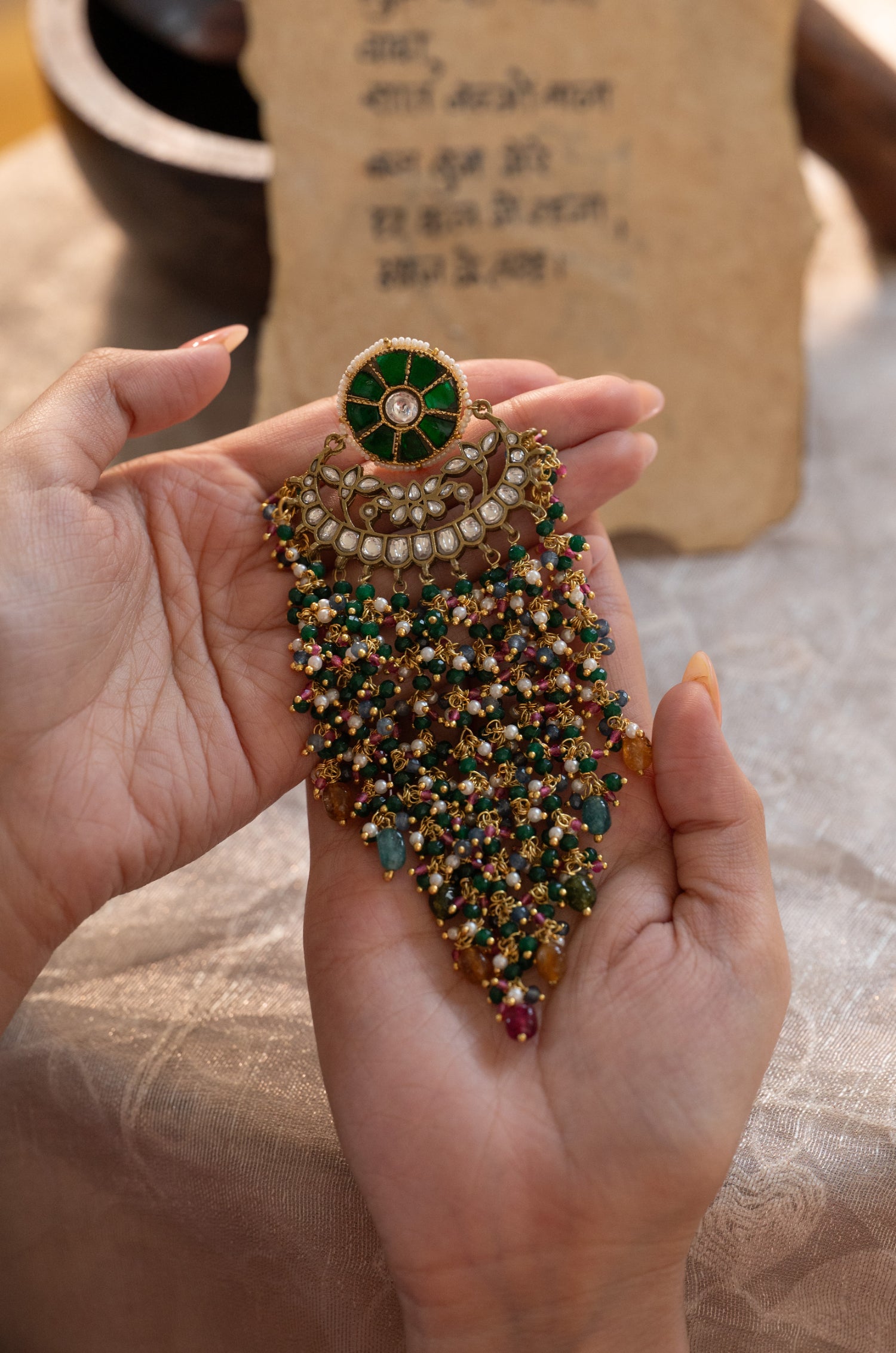 Sabeena Green Kundan Braid Pin