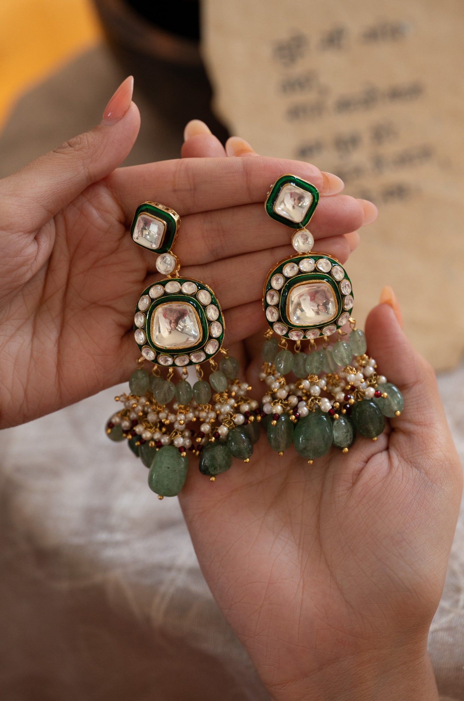 Hema Green Polki Earrings