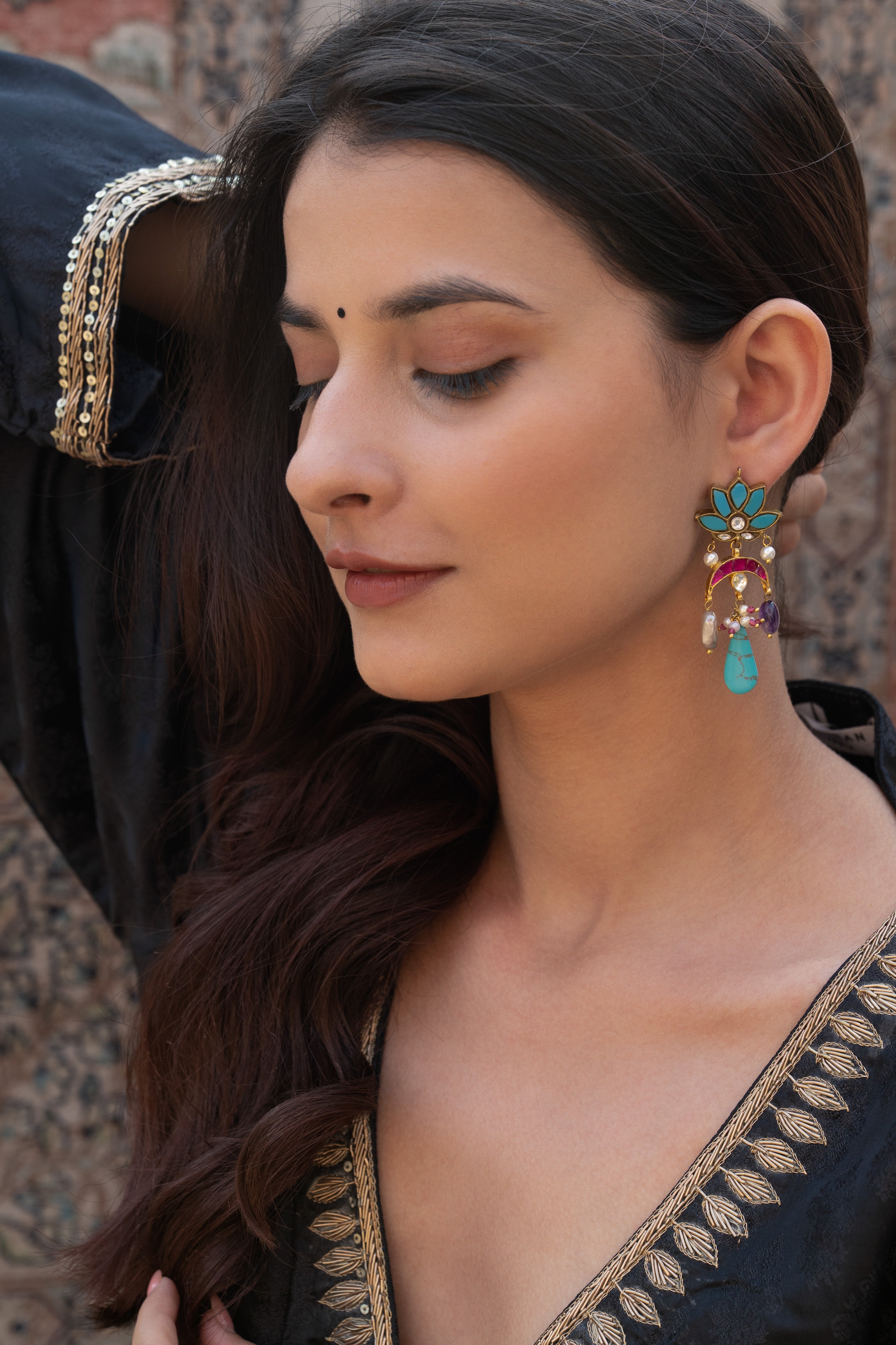 Trina Turquoise Kundan Earrings