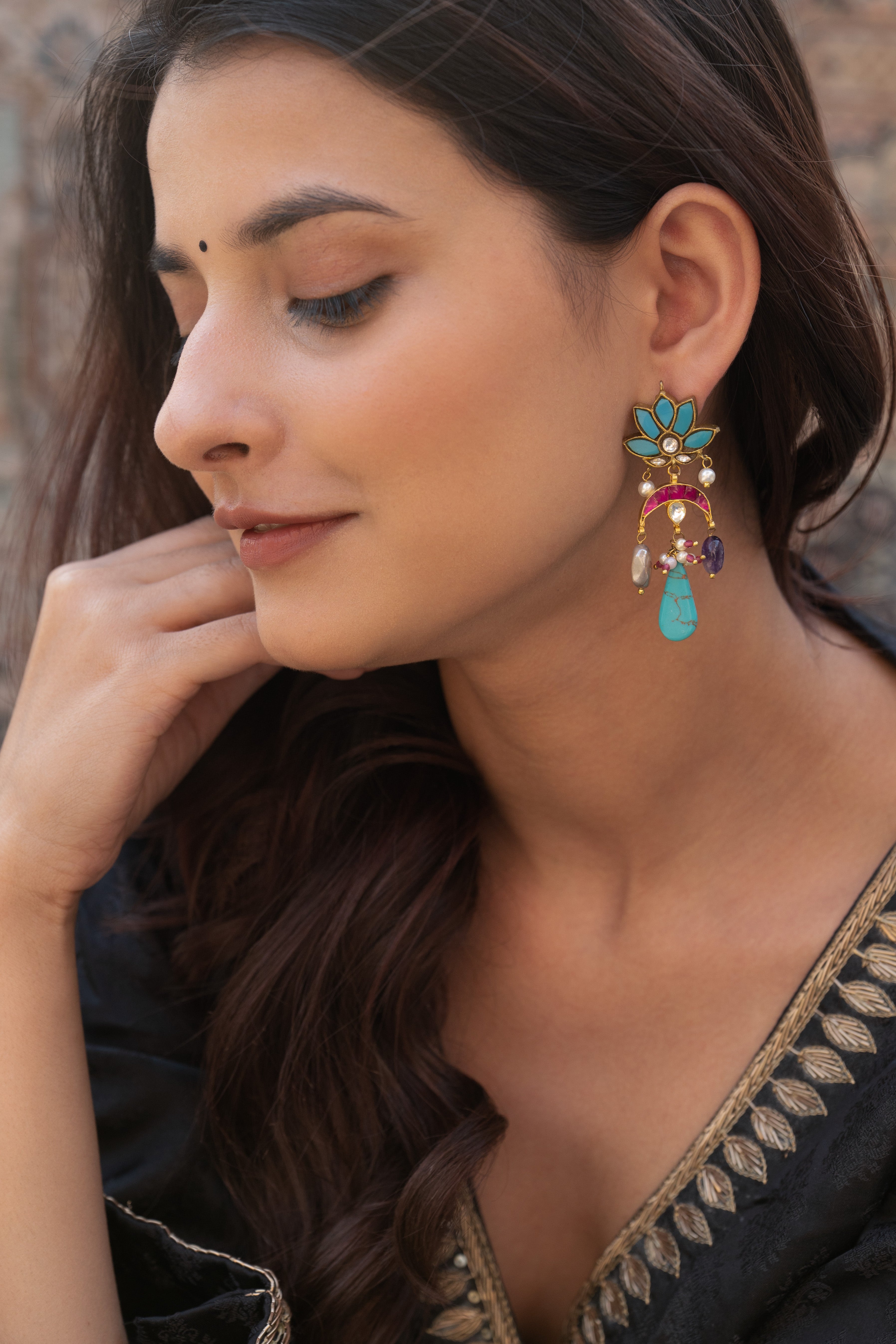 Trina Turquoise Kundan Earrings