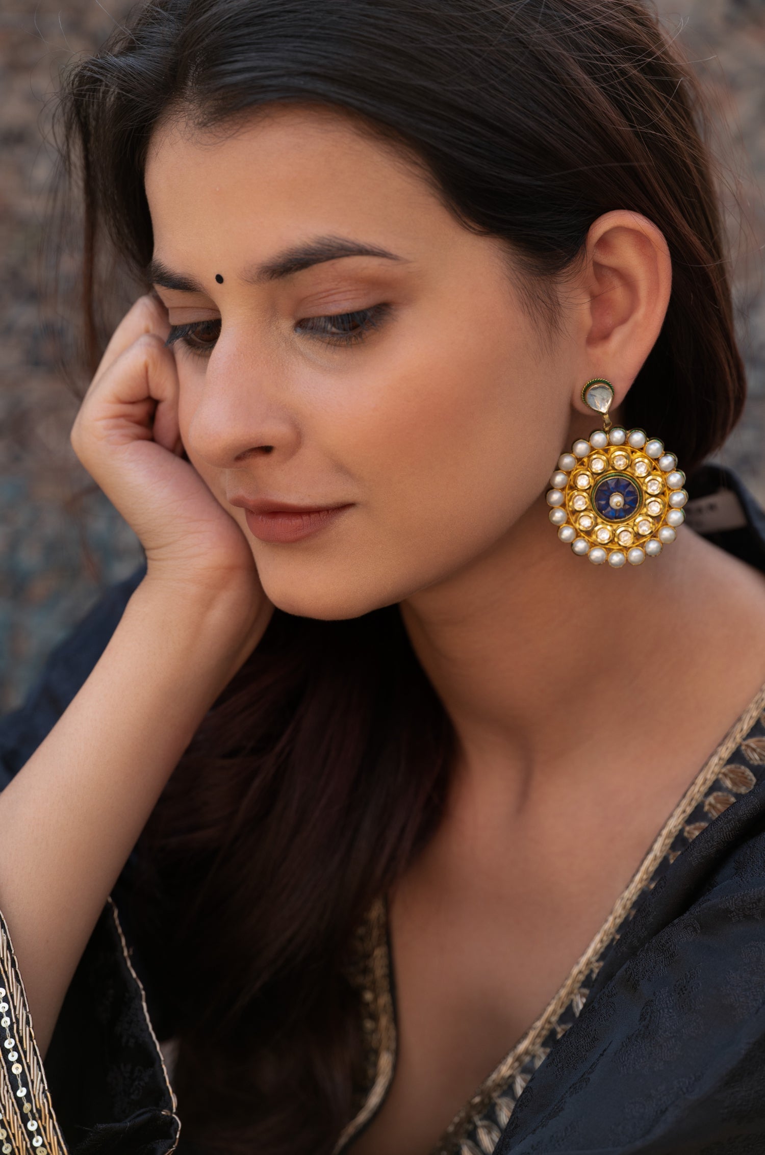 Sunidhi Blue Kundan Earrings
