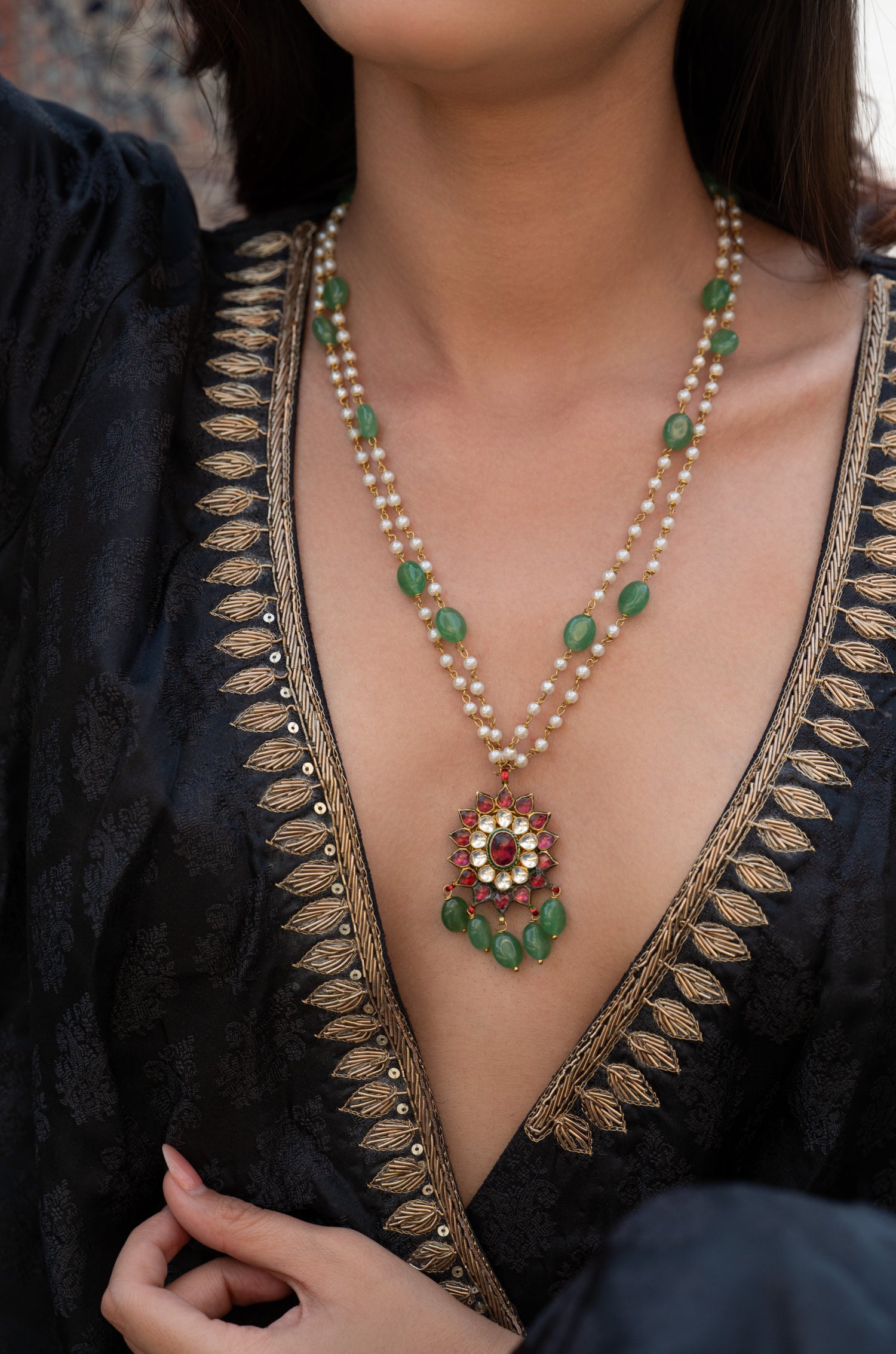 Yashwi Mint Kundan Necklace