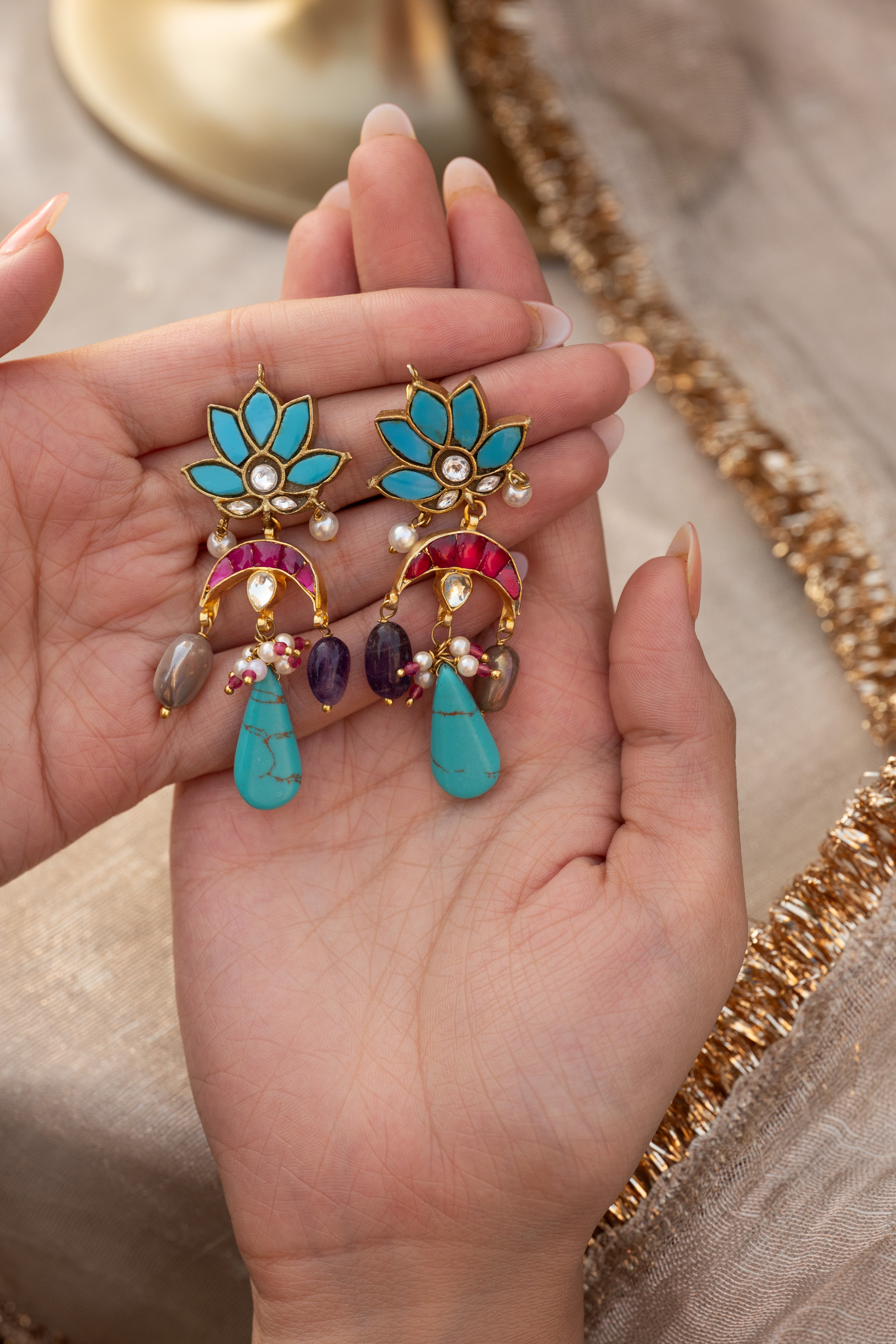 Trina Turquoise Kundan Earrings