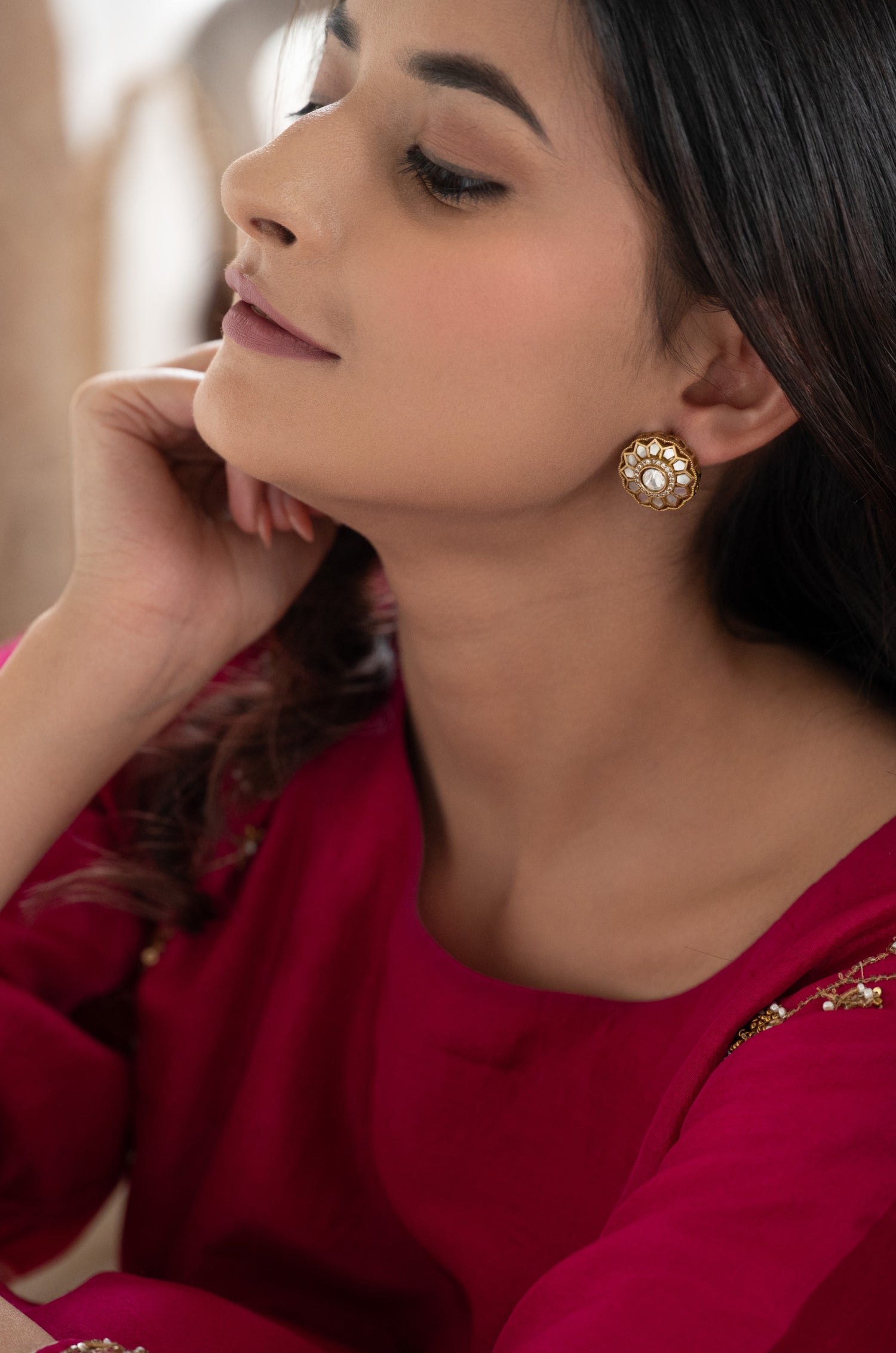 Yuri Mother of Pearl Polki Studs