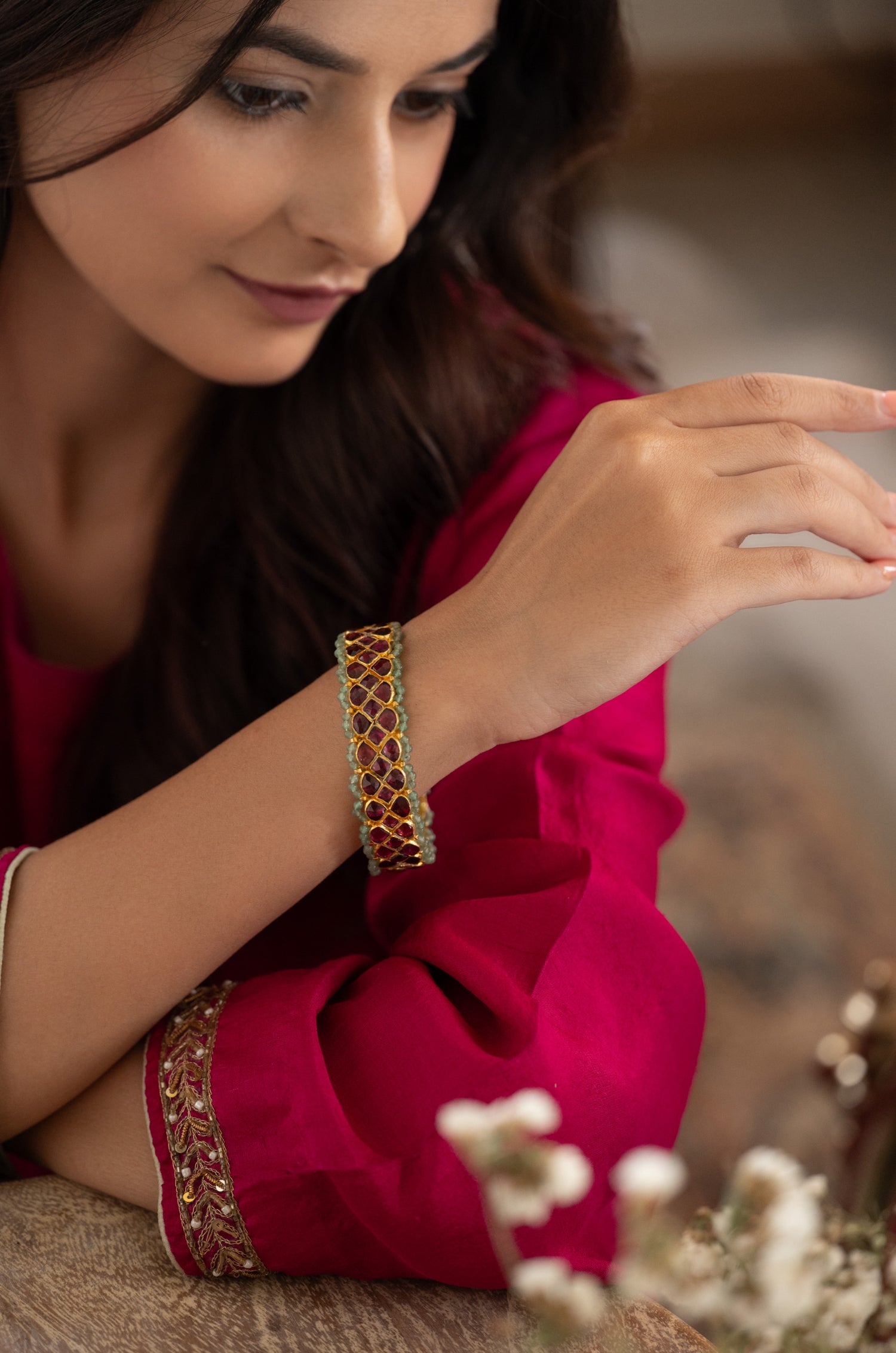 Malvika Pink Kundan Bangle