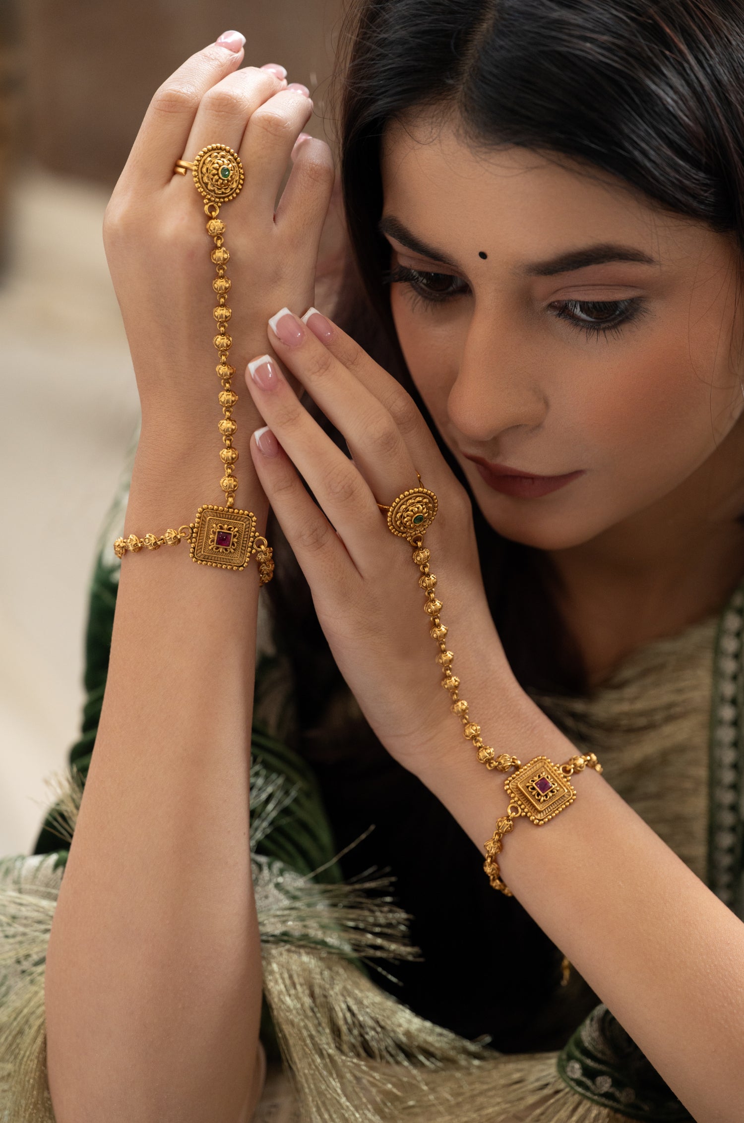 Vasudha Temple Hathphool Bracelet
