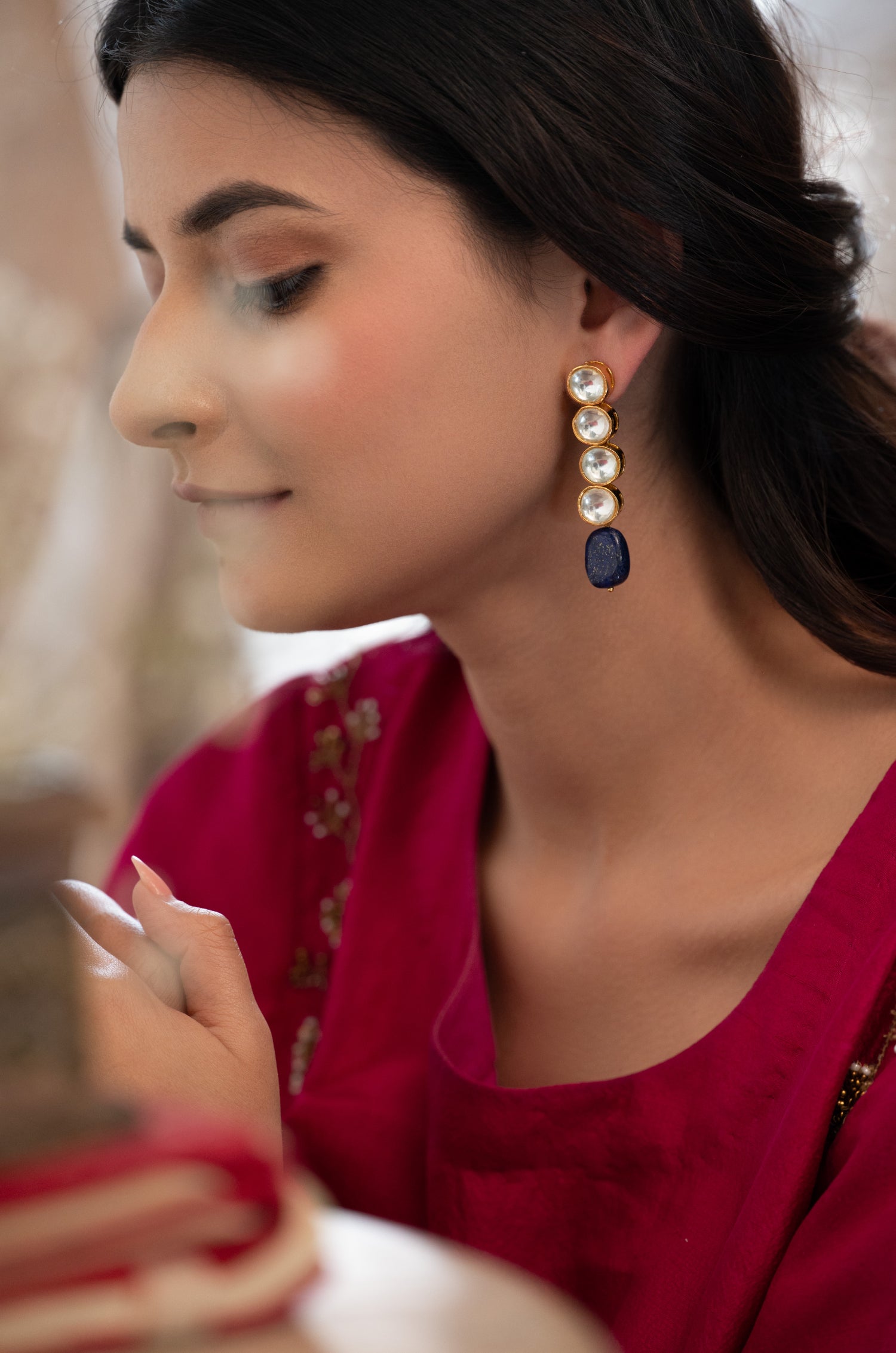Oorvi Blue Kundan Earrings