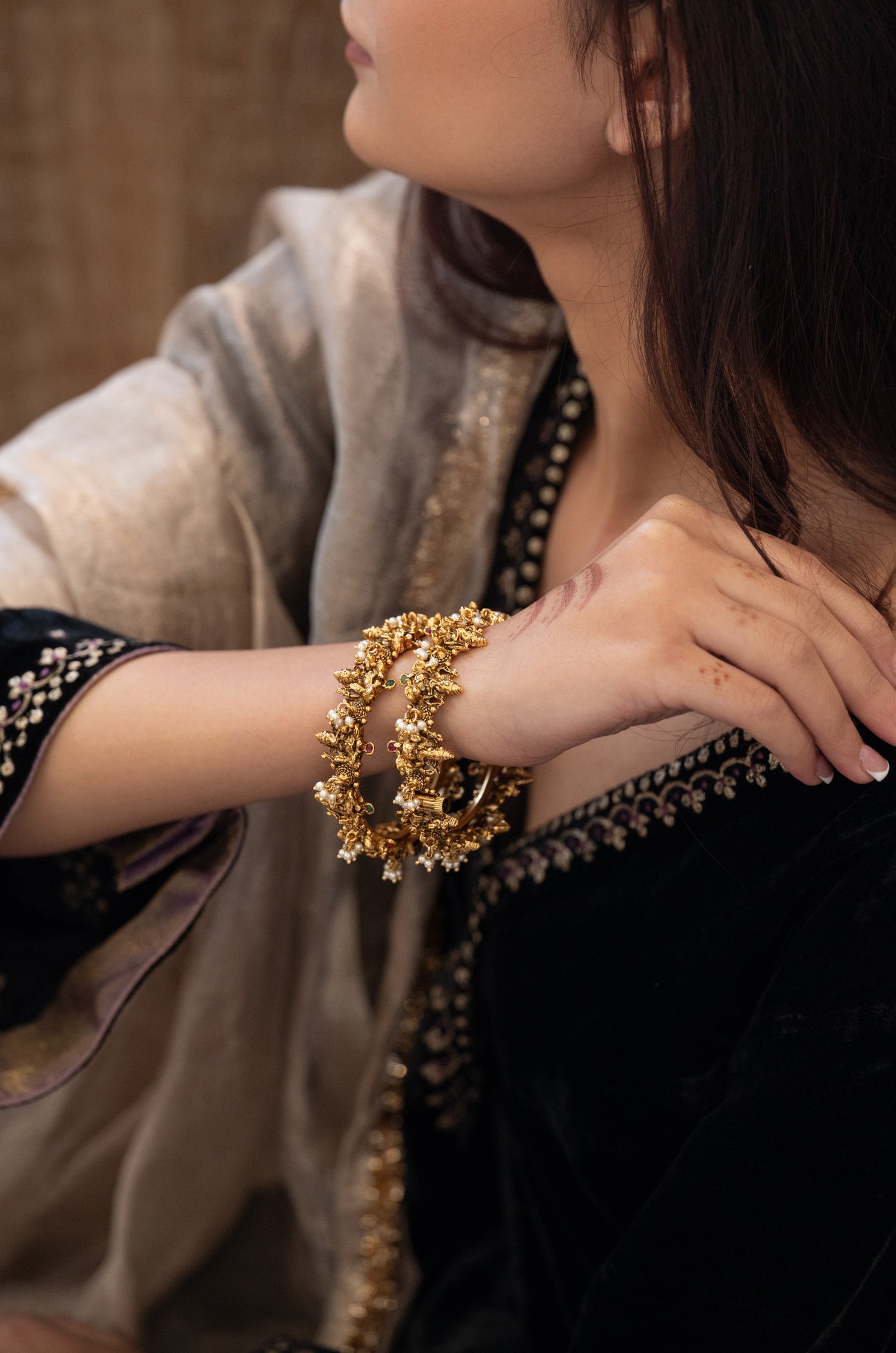 Laila Temple Work Bangles - Set Of 2