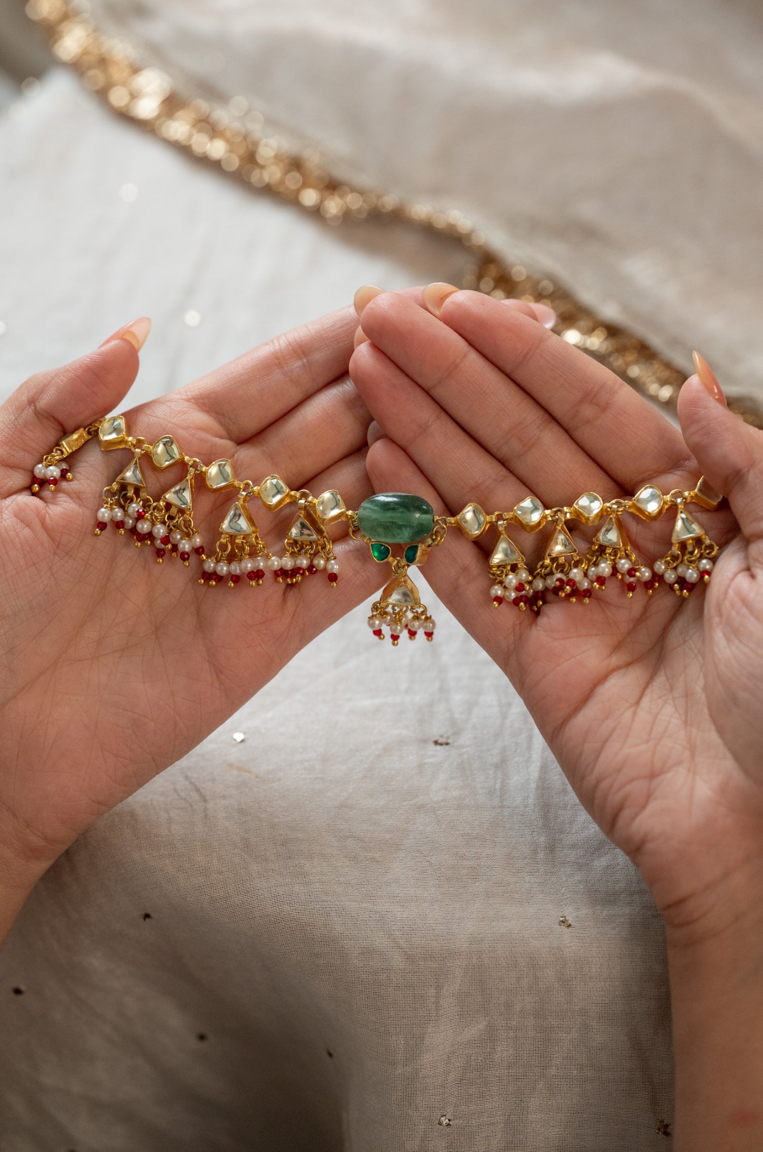 Farhana Green Kundan Necklace