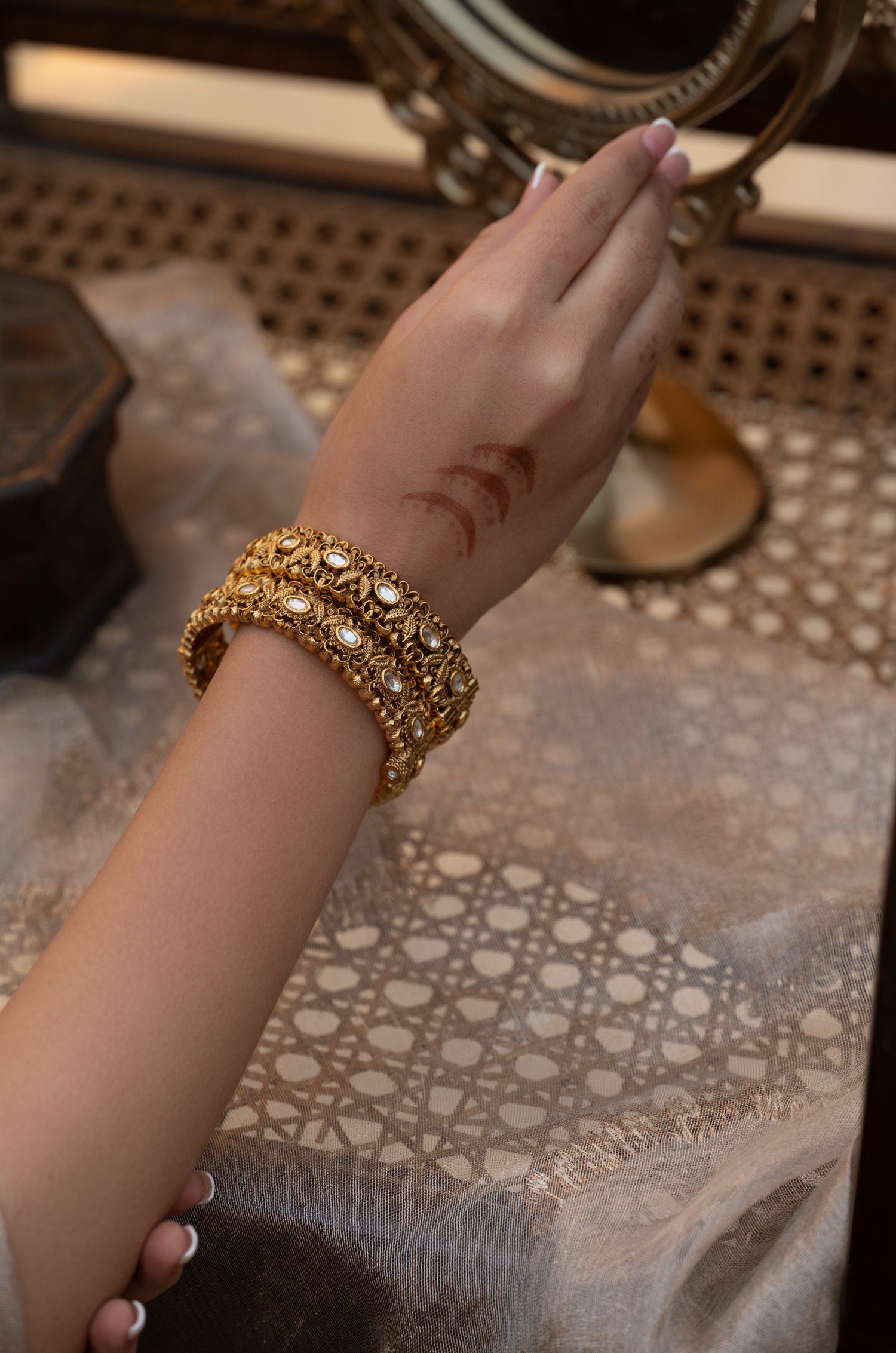 Pankh Temple Work Bangles - Set Of 2