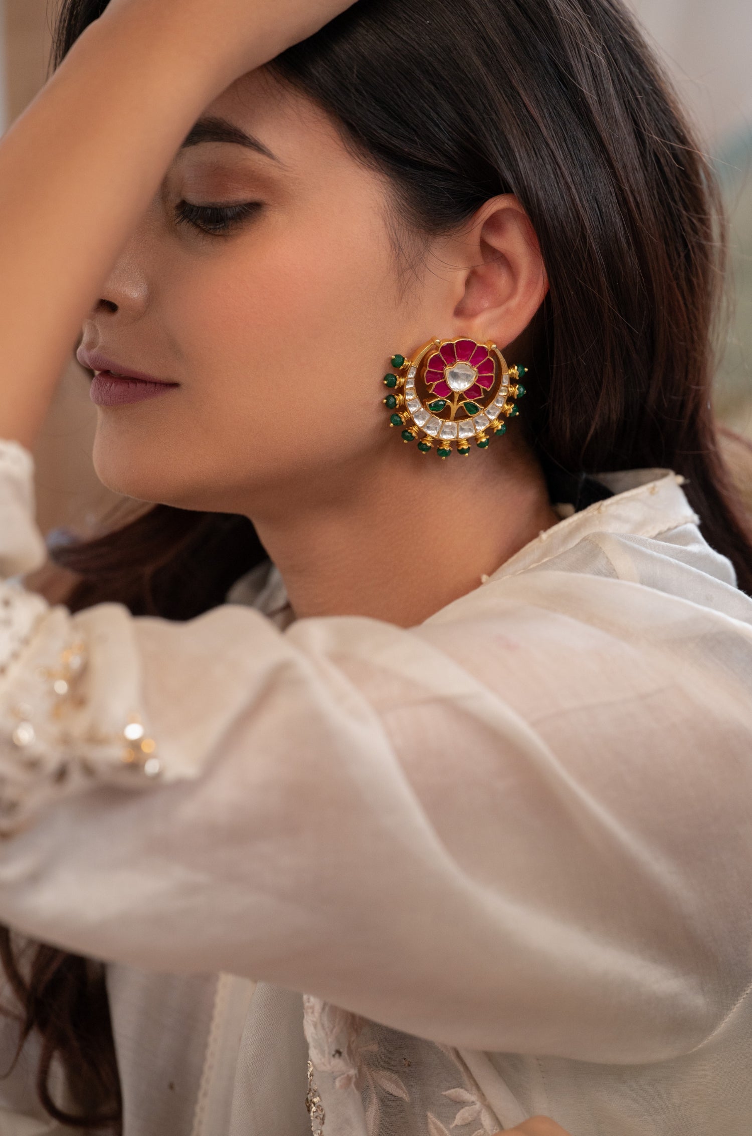 Enara Pink Kundan Earrings